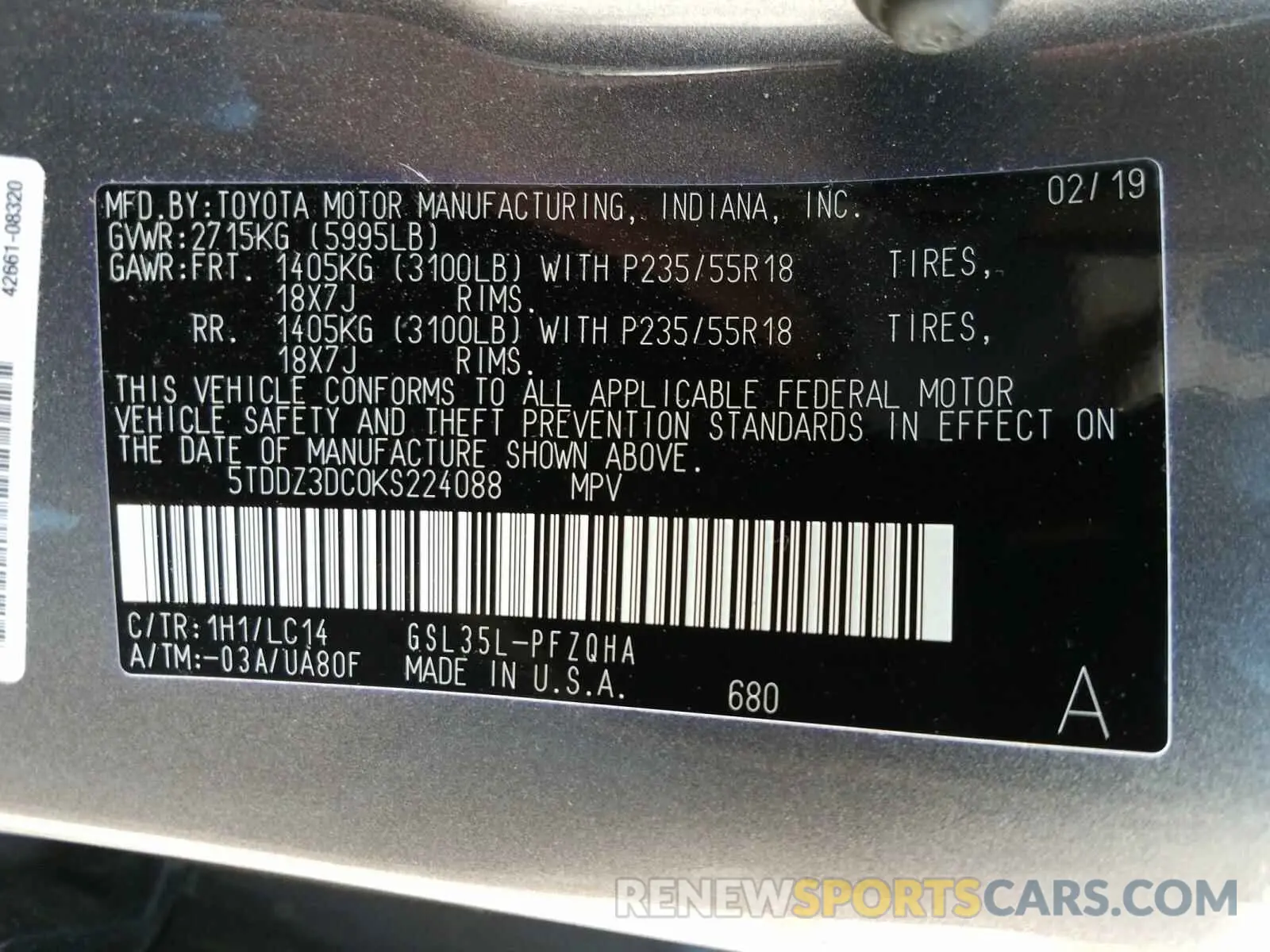 10 Photograph of a damaged car 5TDDZ3DC0KS224088 TOYOTA SIENNA 2019