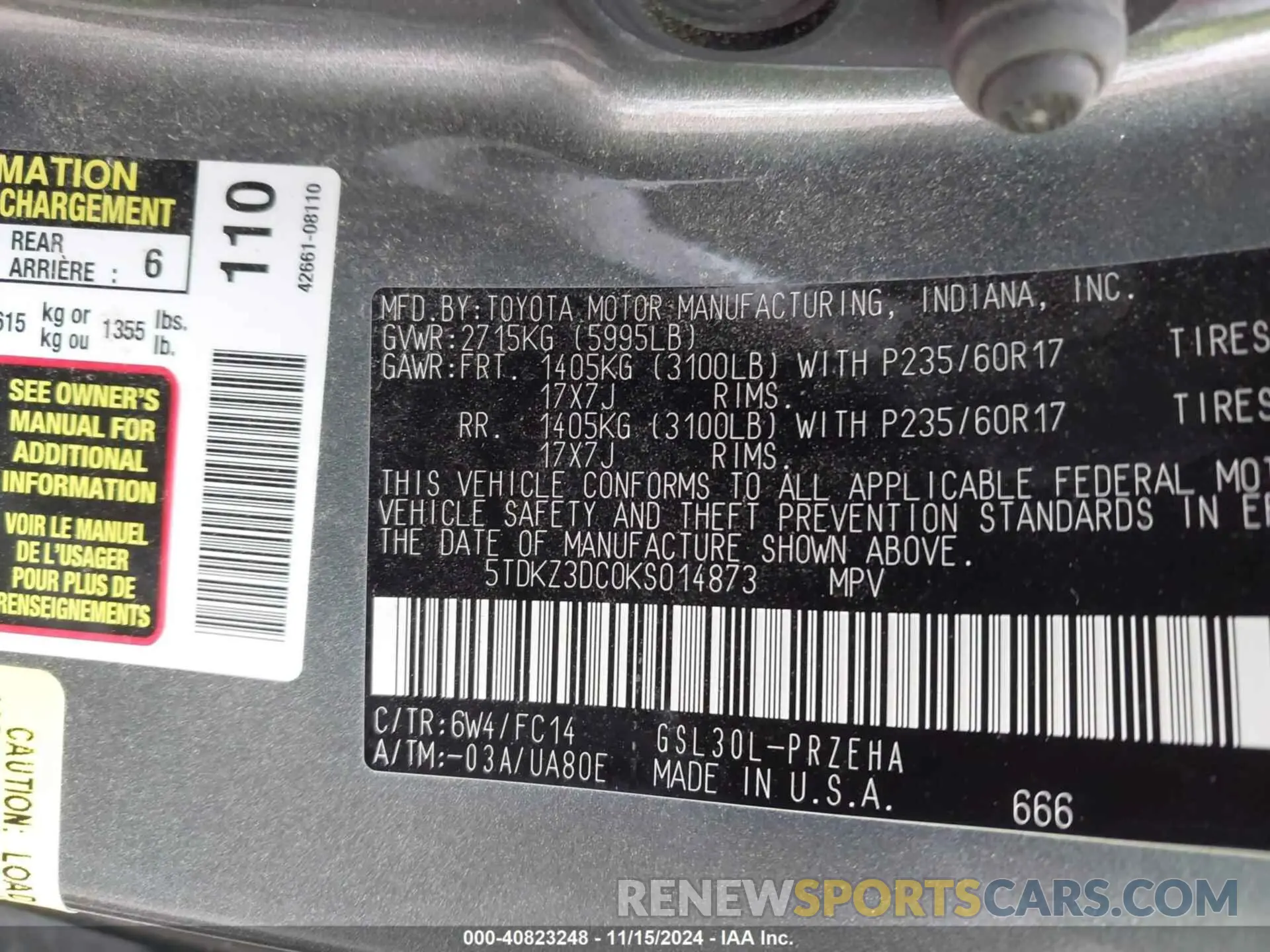 9 Photograph of a damaged car 5TDKZ3DC0KS014873 TOYOTA SIENNA 2019