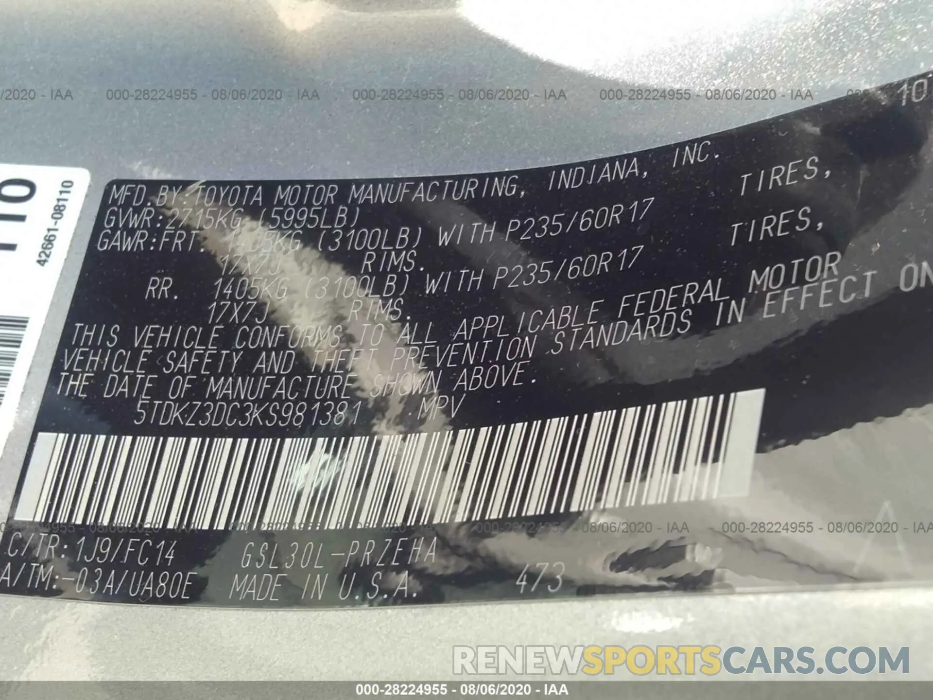9 Photograph of a damaged car 5TDKZ3DC3KS981381 TOYOTA SIENNA 2019