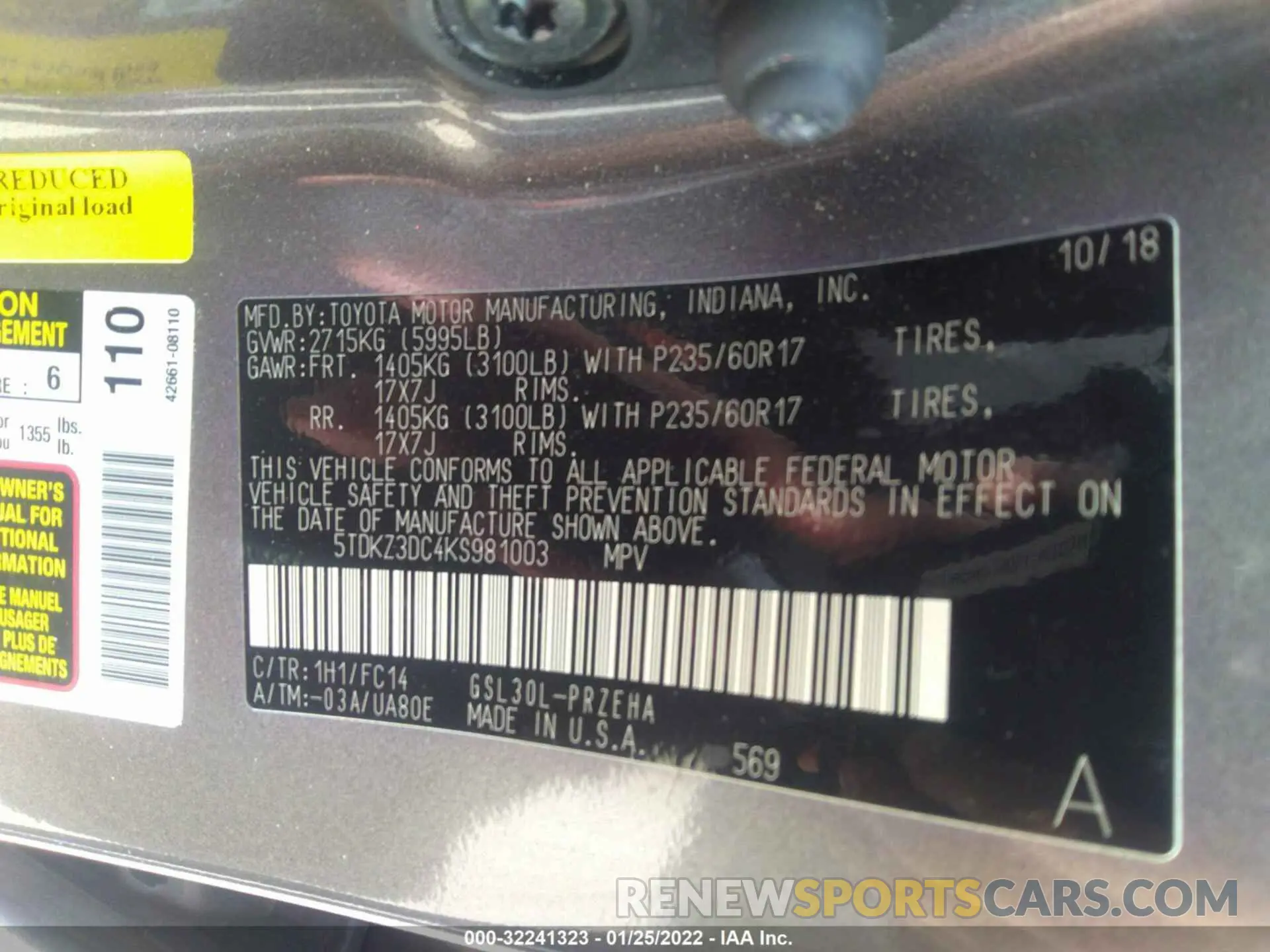 9 Фотография поврежденного автомобиля 5TDKZ3DC4KS981003 TOYOTA SIENNA 2019
