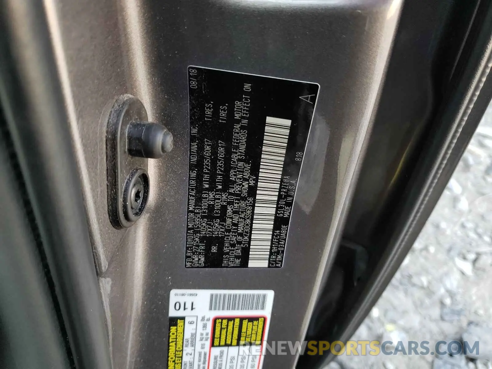 10 Photograph of a damaged car 5TDKZ3DC8KS968156 TOYOTA SIENNA 2019