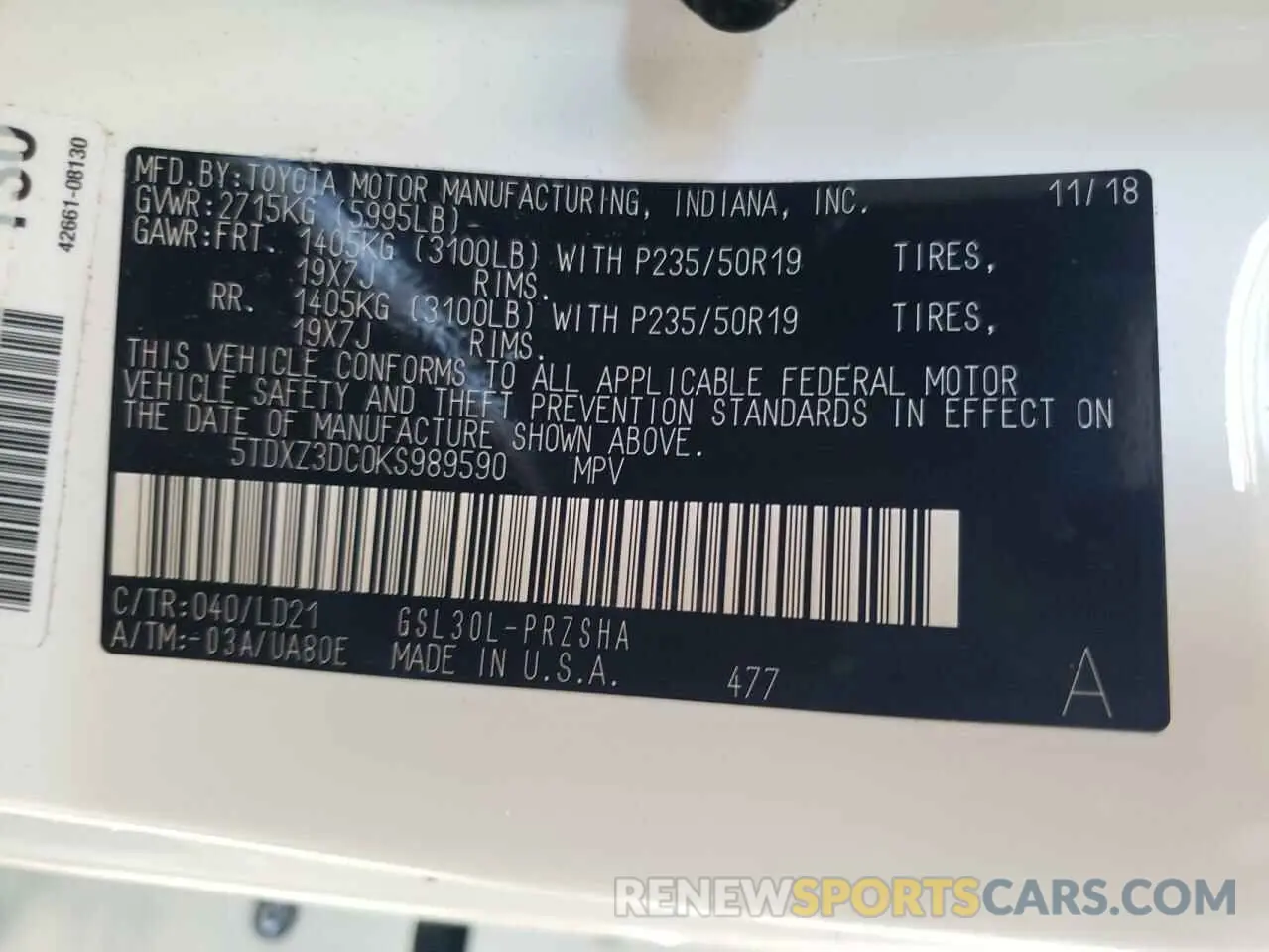 10 Photograph of a damaged car 5TDXZ3DC0KS989590 TOYOTA SIENNA 2019