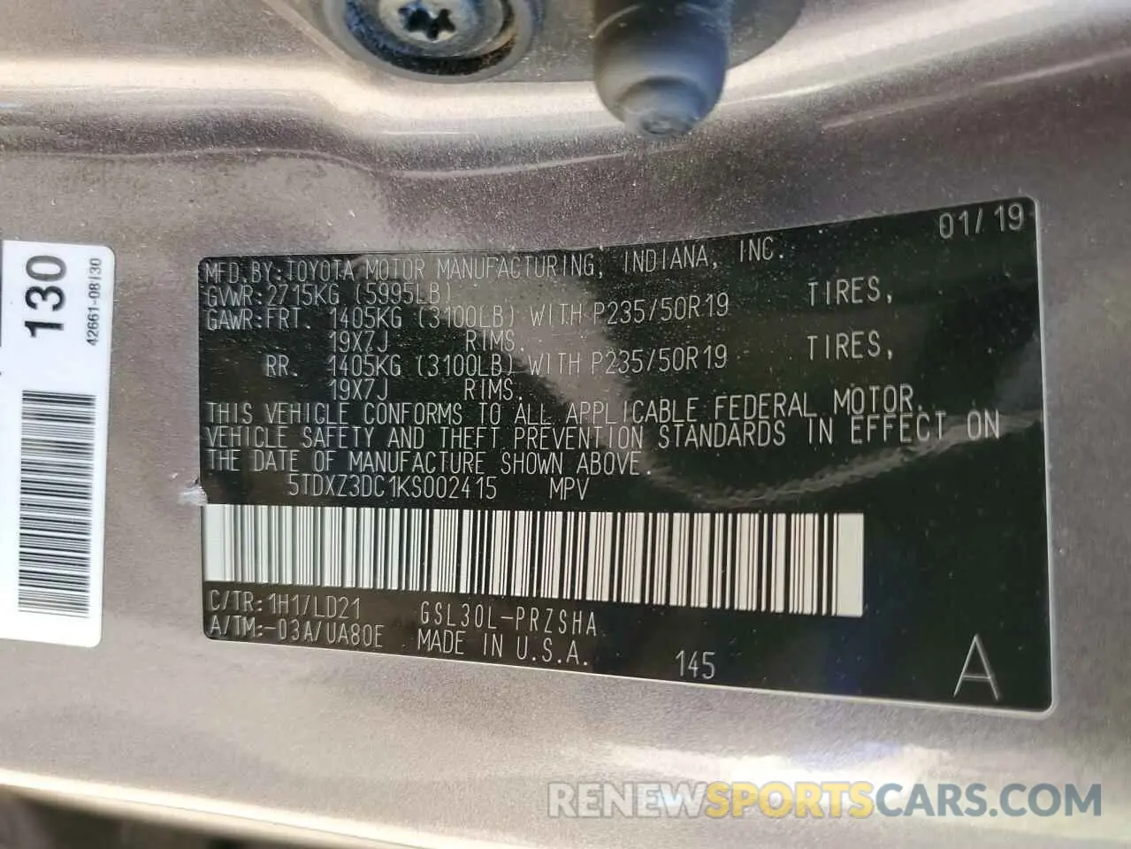 12 Photograph of a damaged car 5TDXZ3DC1KS002415 TOYOTA SIENNA 2019