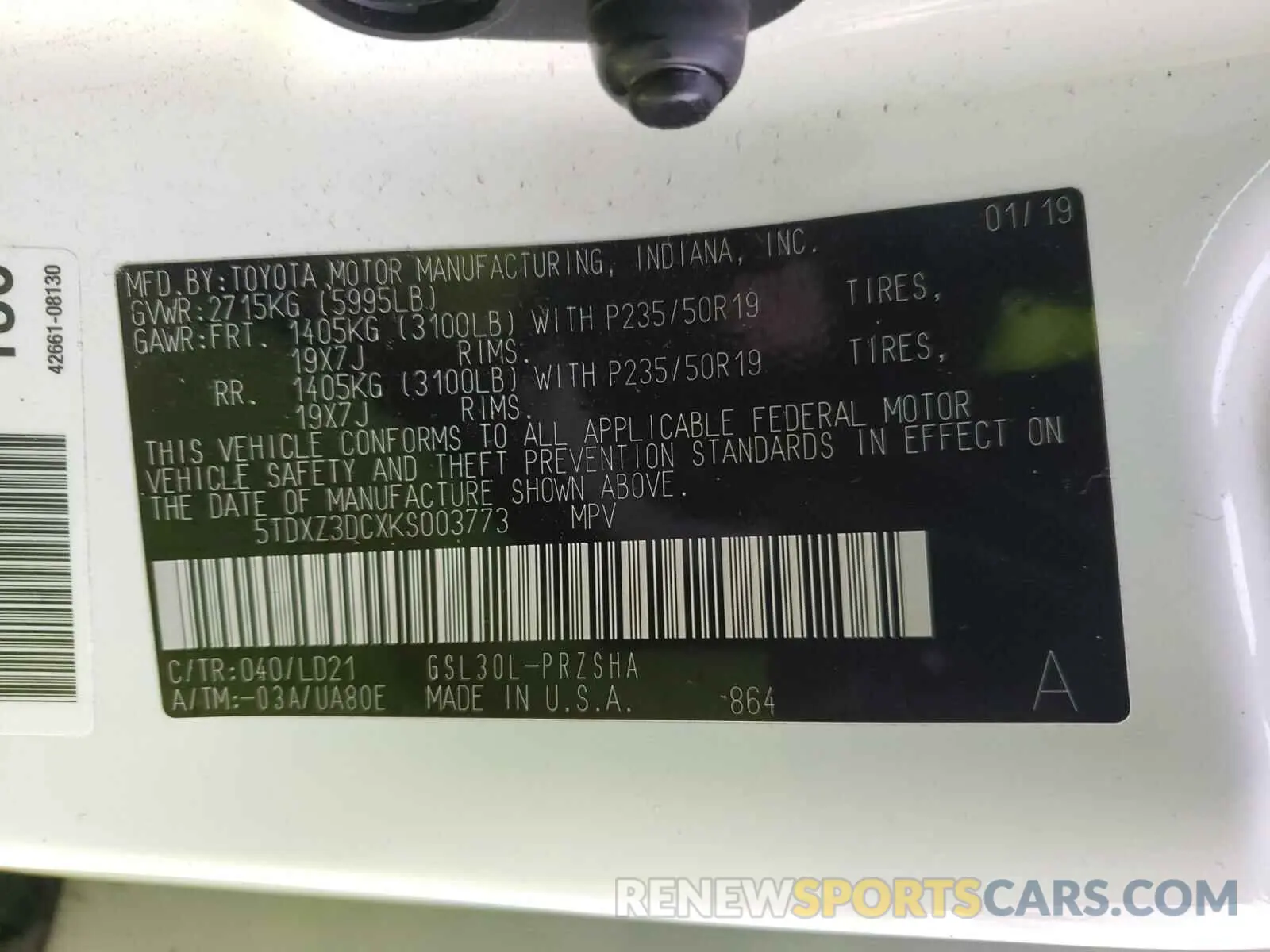 10 Photograph of a damaged car 5TDXZ3DCXKS003773 TOYOTA SIENNA 2019