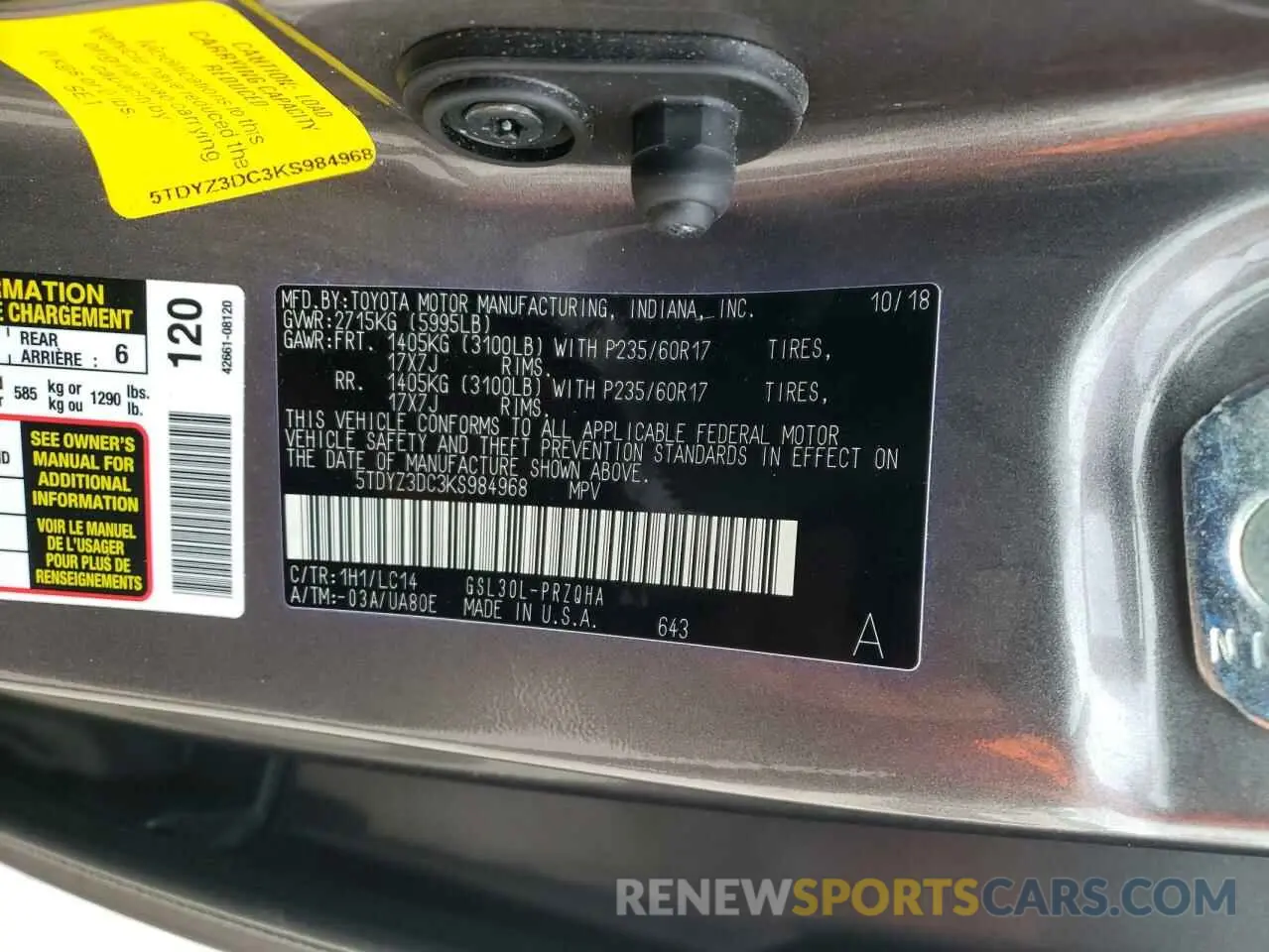 10 Photograph of a damaged car 5TDYZ3DC3KS984968 TOYOTA SIENNA 2019