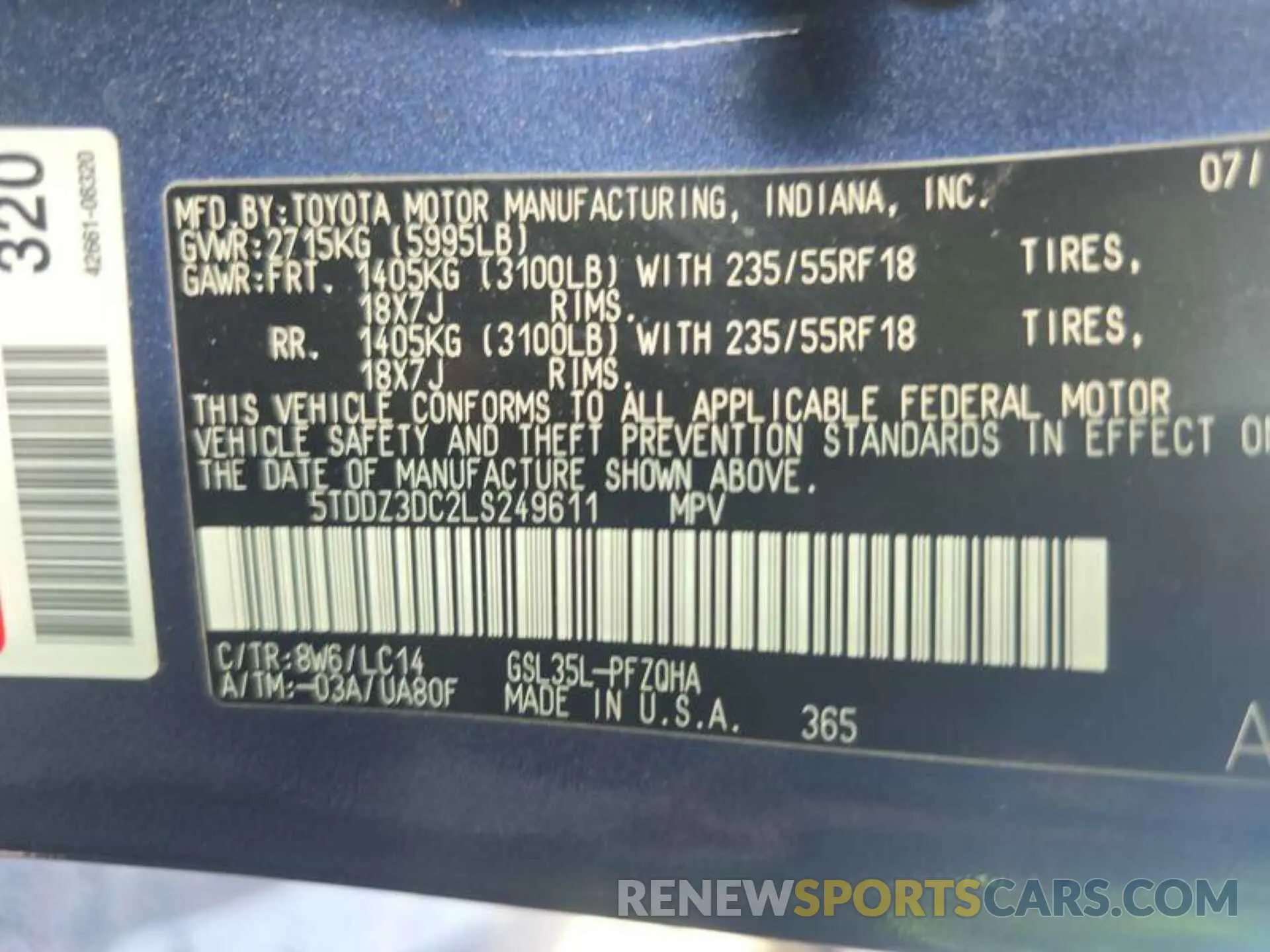 11 Photograph of a damaged car 5TDDZ3DC2LS249611 TOYOTA SIENNA 2020