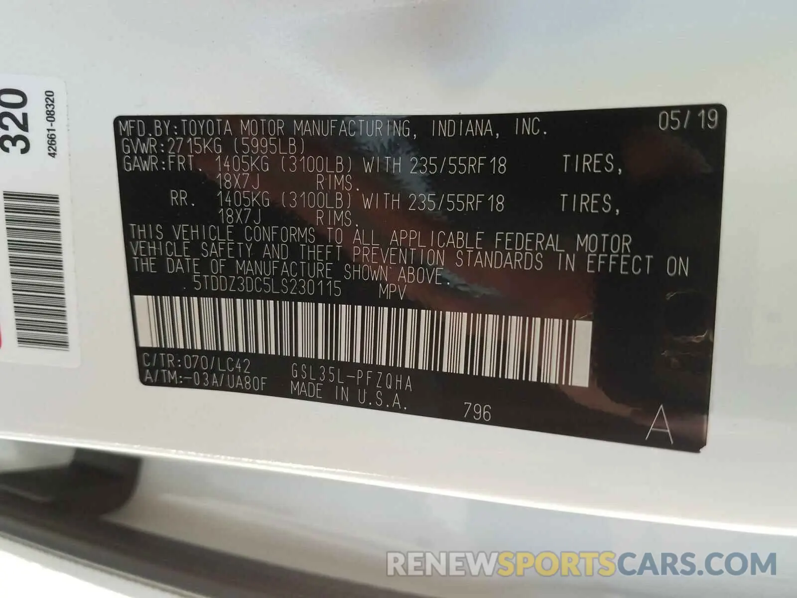 10 Photograph of a damaged car 5TDDZ3DC5LS230115 TOYOTA SIENNA 2020