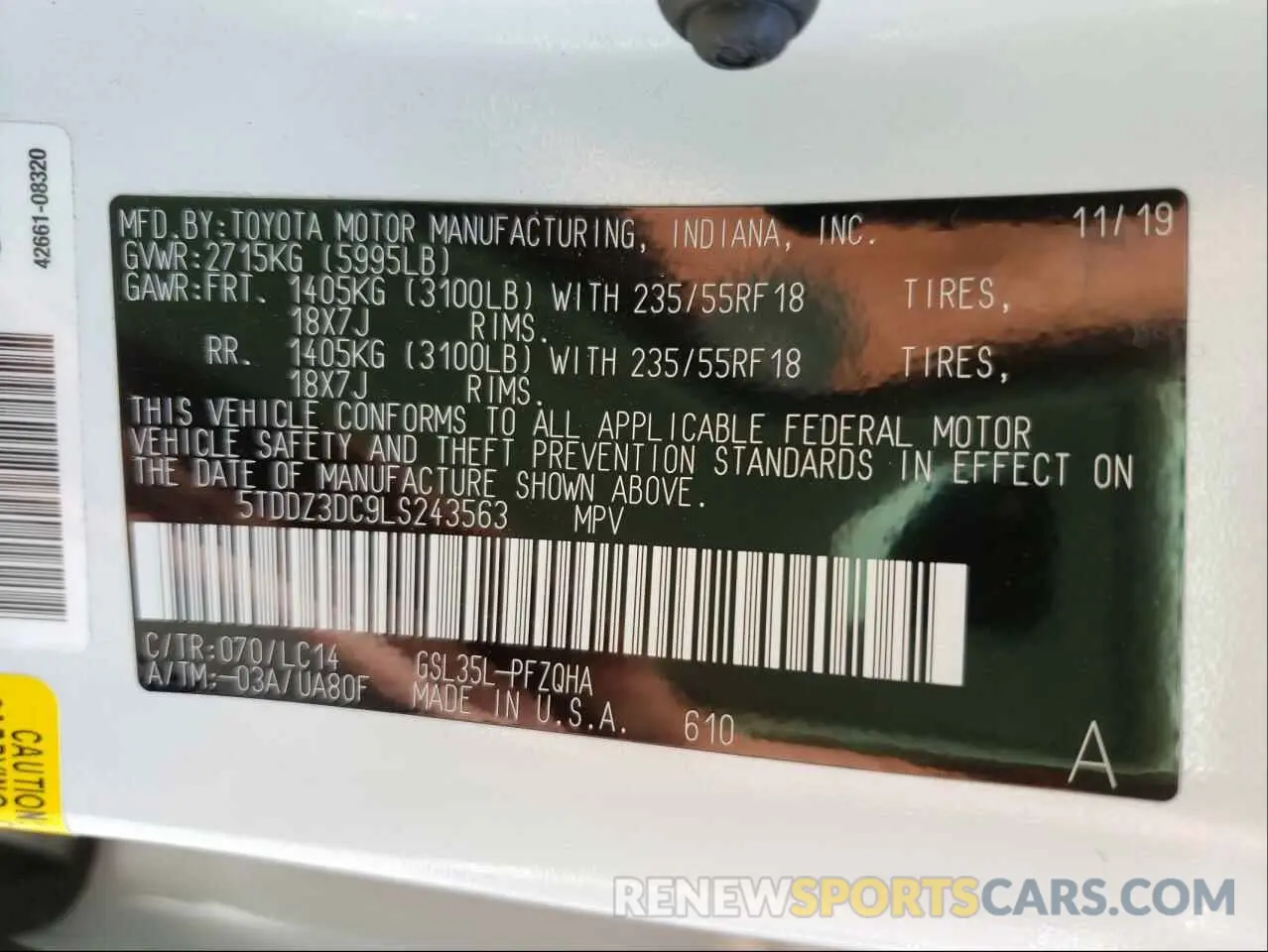 10 Photograph of a damaged car 5TDDZ3DC9LS243563 TOYOTA SIENNA 2020
