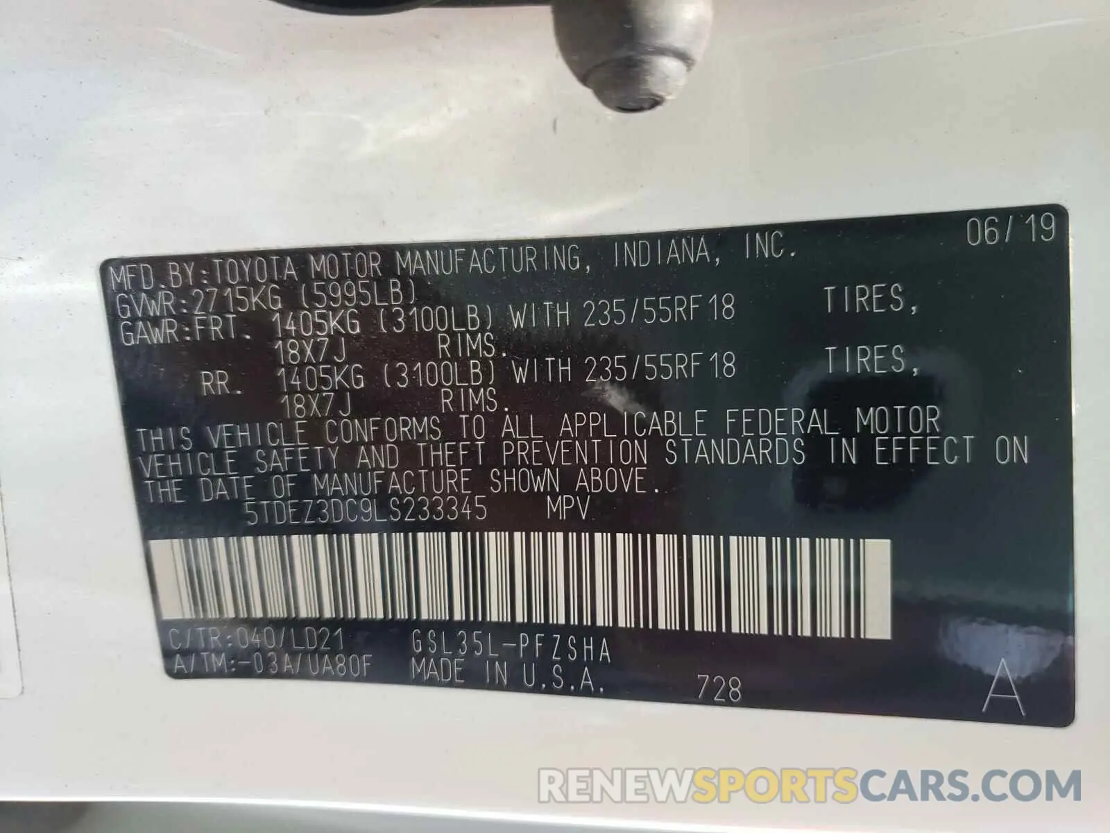 10 Photograph of a damaged car 5TDEZ3DC9LS233345 TOYOTA SIENNA 2020