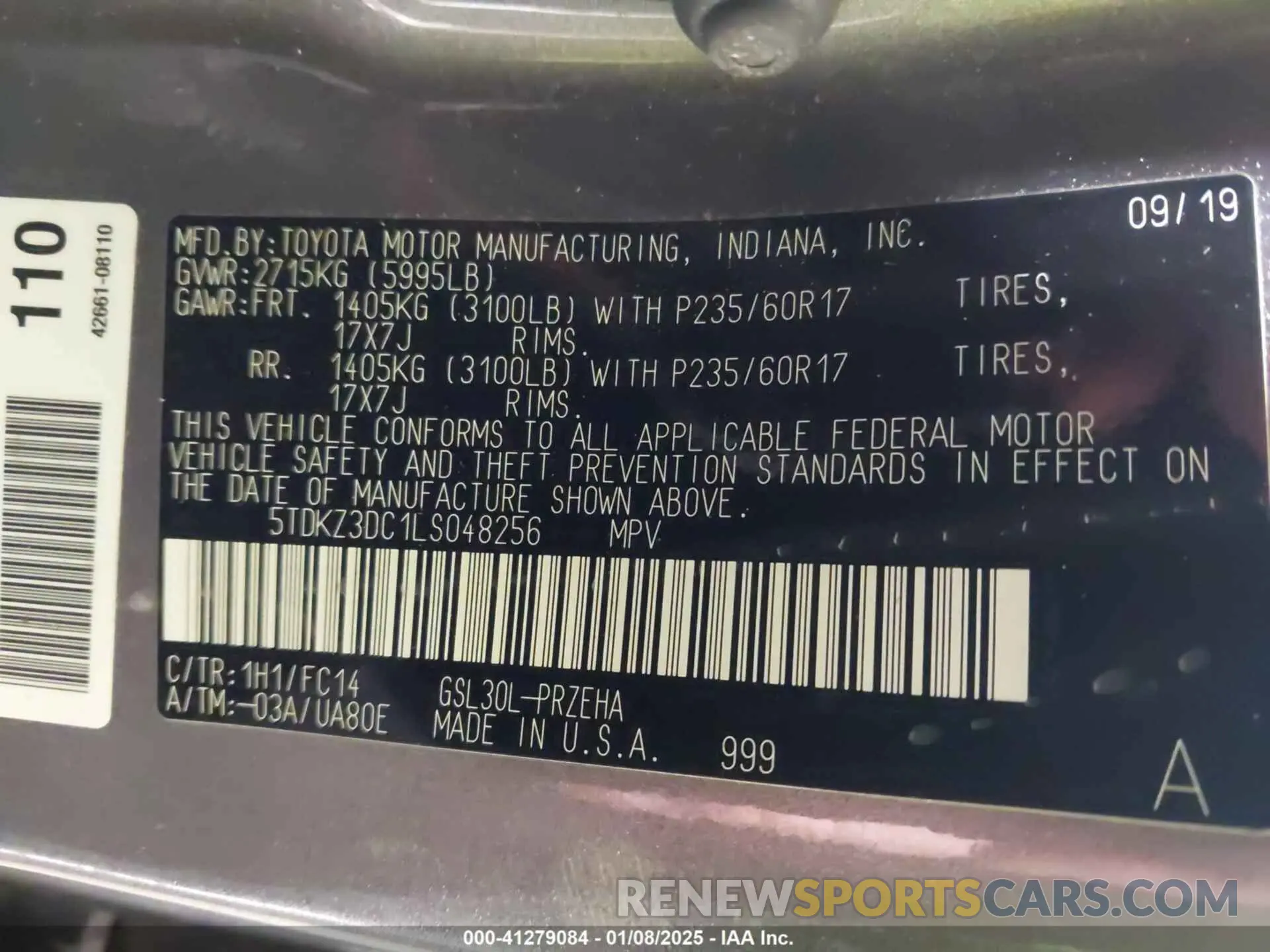 9 Фотография поврежденного автомобиля 5TDKZ3DC1LS048256 TOYOTA SIENNA 2020