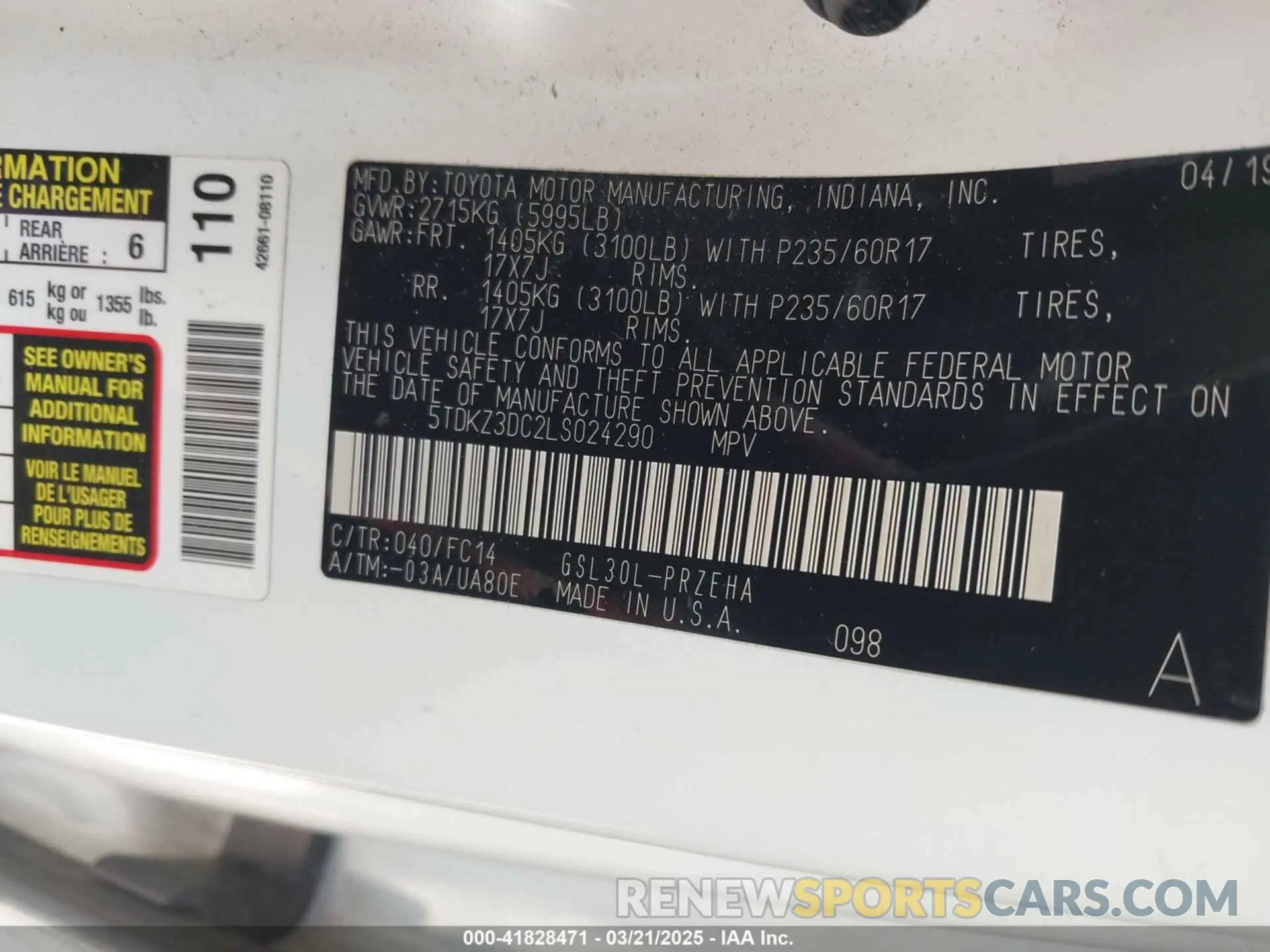 9 Photograph of a damaged car 5TDKZ3DC2LS024290 TOYOTA SIENNA 2020
