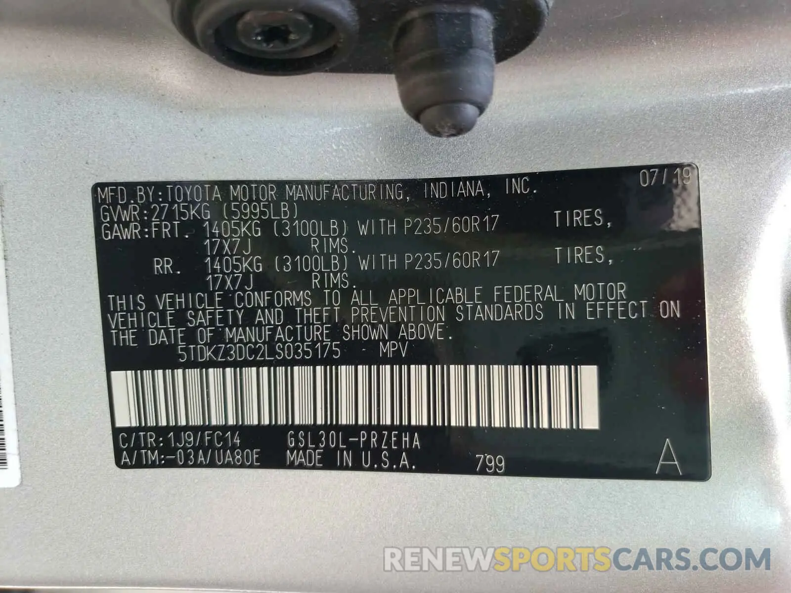 10 Photograph of a damaged car 5TDKZ3DC2LS035175 TOYOTA SIENNA 2020