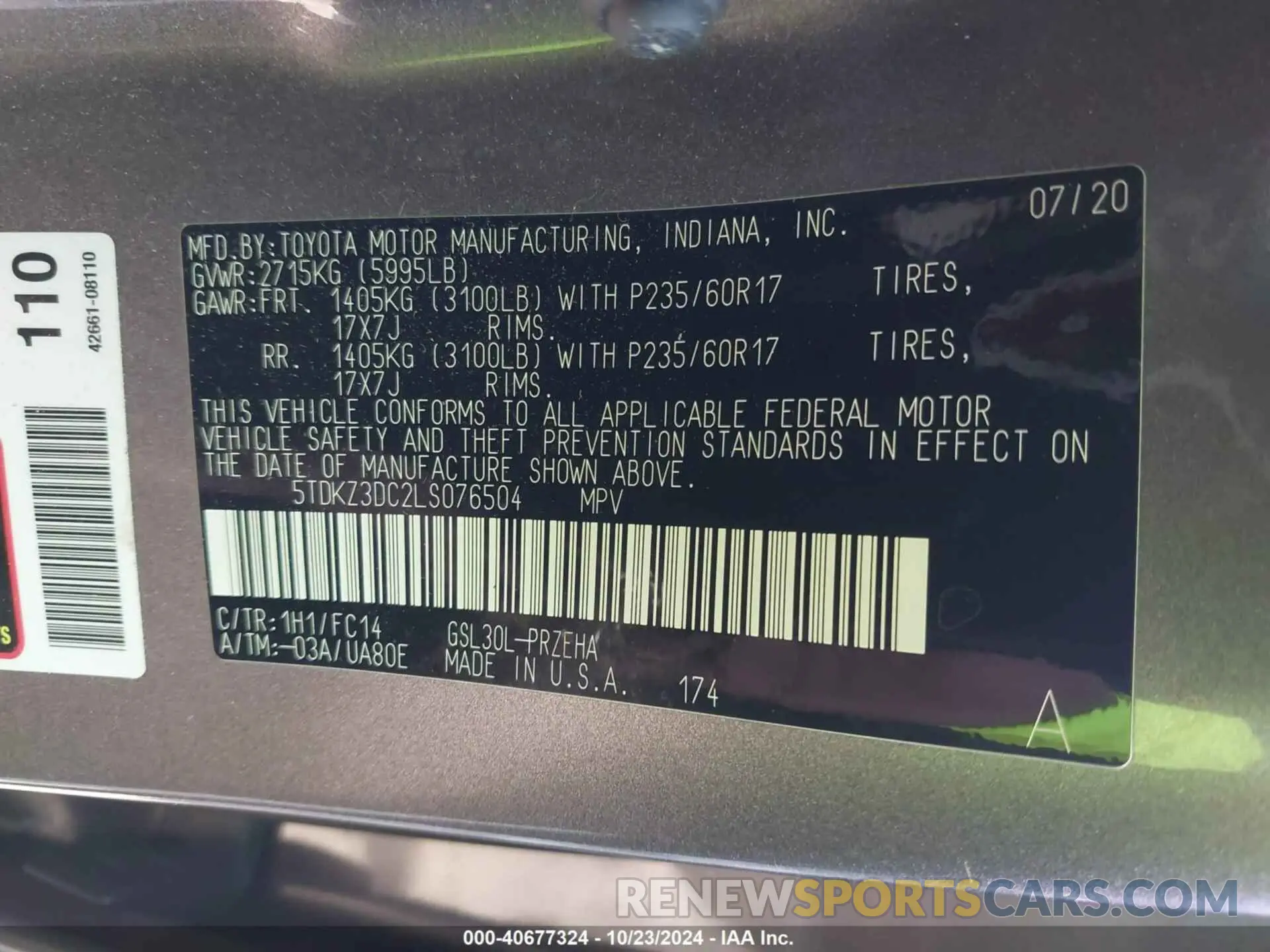 9 Фотография поврежденного автомобиля 5TDKZ3DC2LS076504 TOYOTA SIENNA 2020