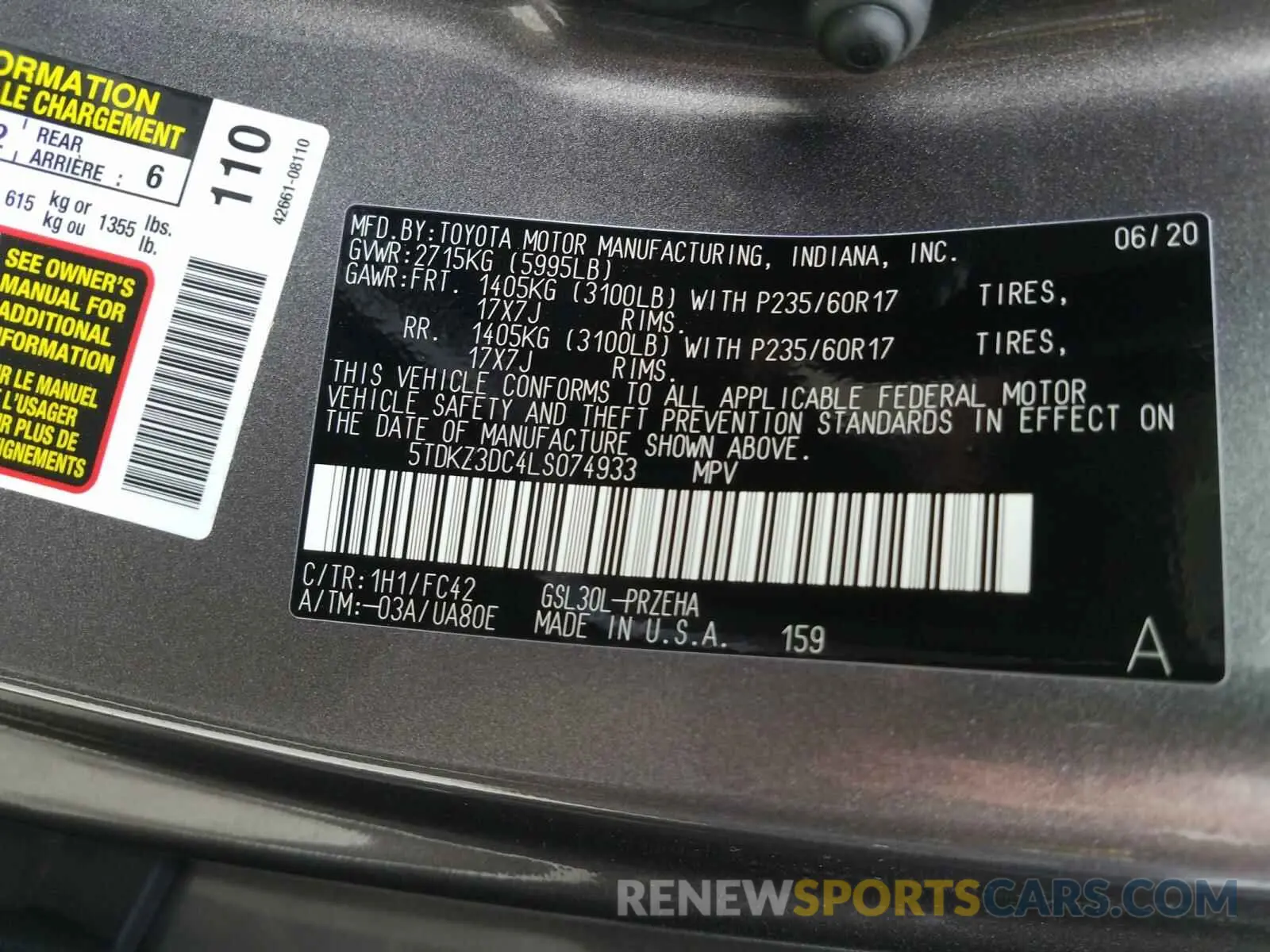 10 Photograph of a damaged car 5TDKZ3DC4LS074933 TOYOTA SIENNA 2020