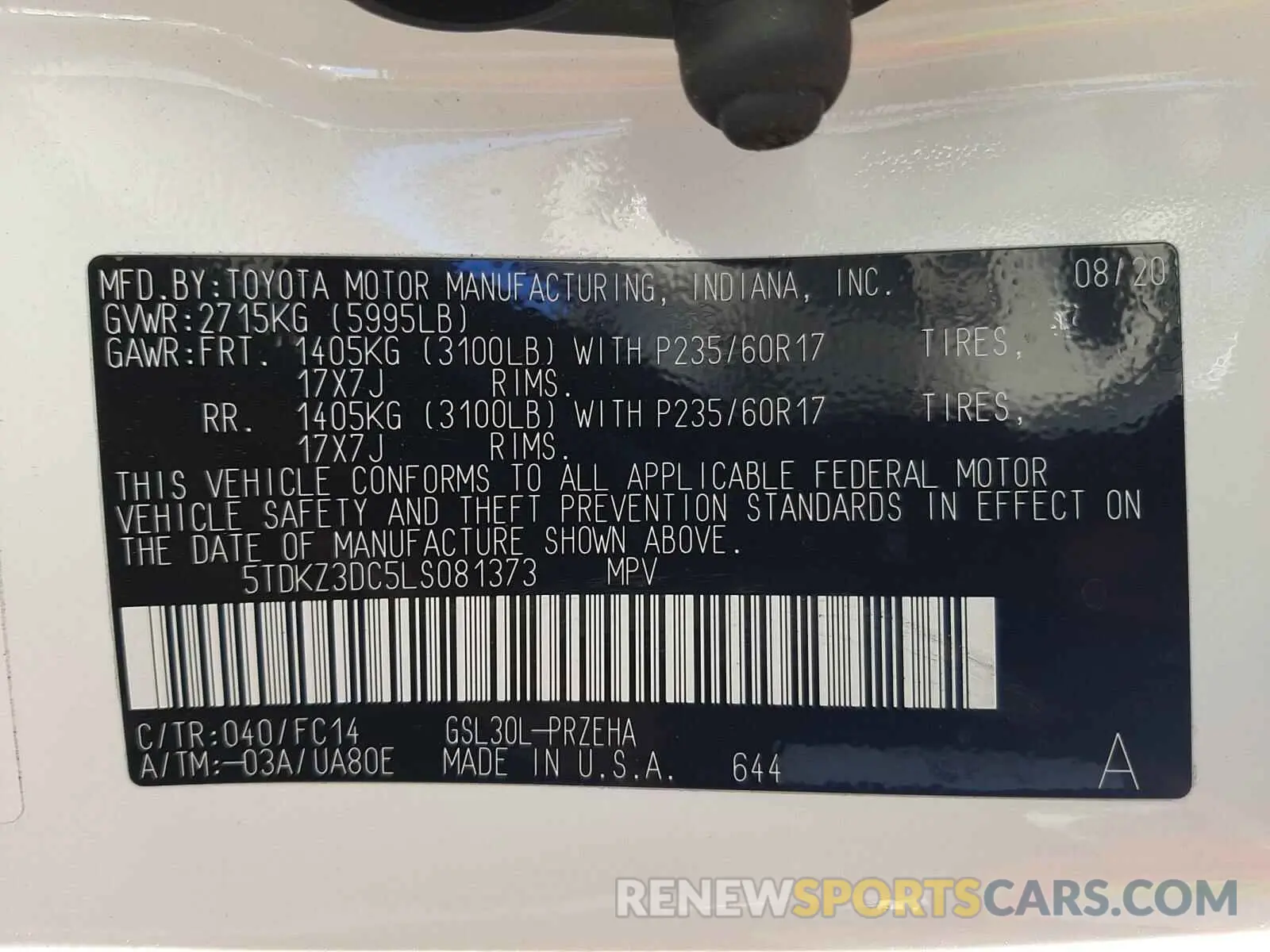 10 Photograph of a damaged car 5TDKZ3DC5LS081373 TOYOTA SIENNA 2020
