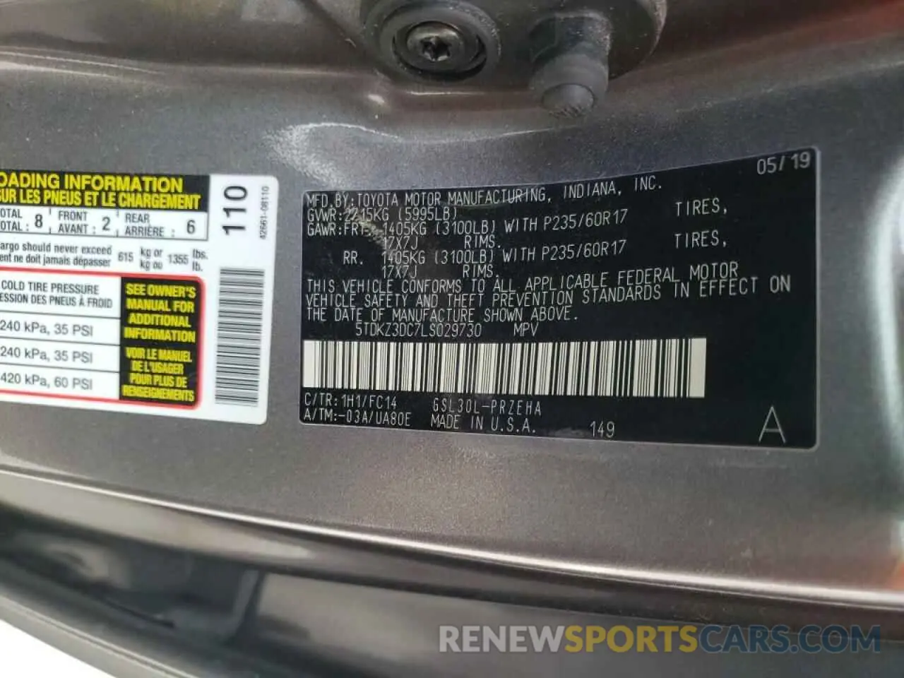 10 Photograph of a damaged car 5TDKZ3DC7LS029730 TOYOTA SIENNA 2020
