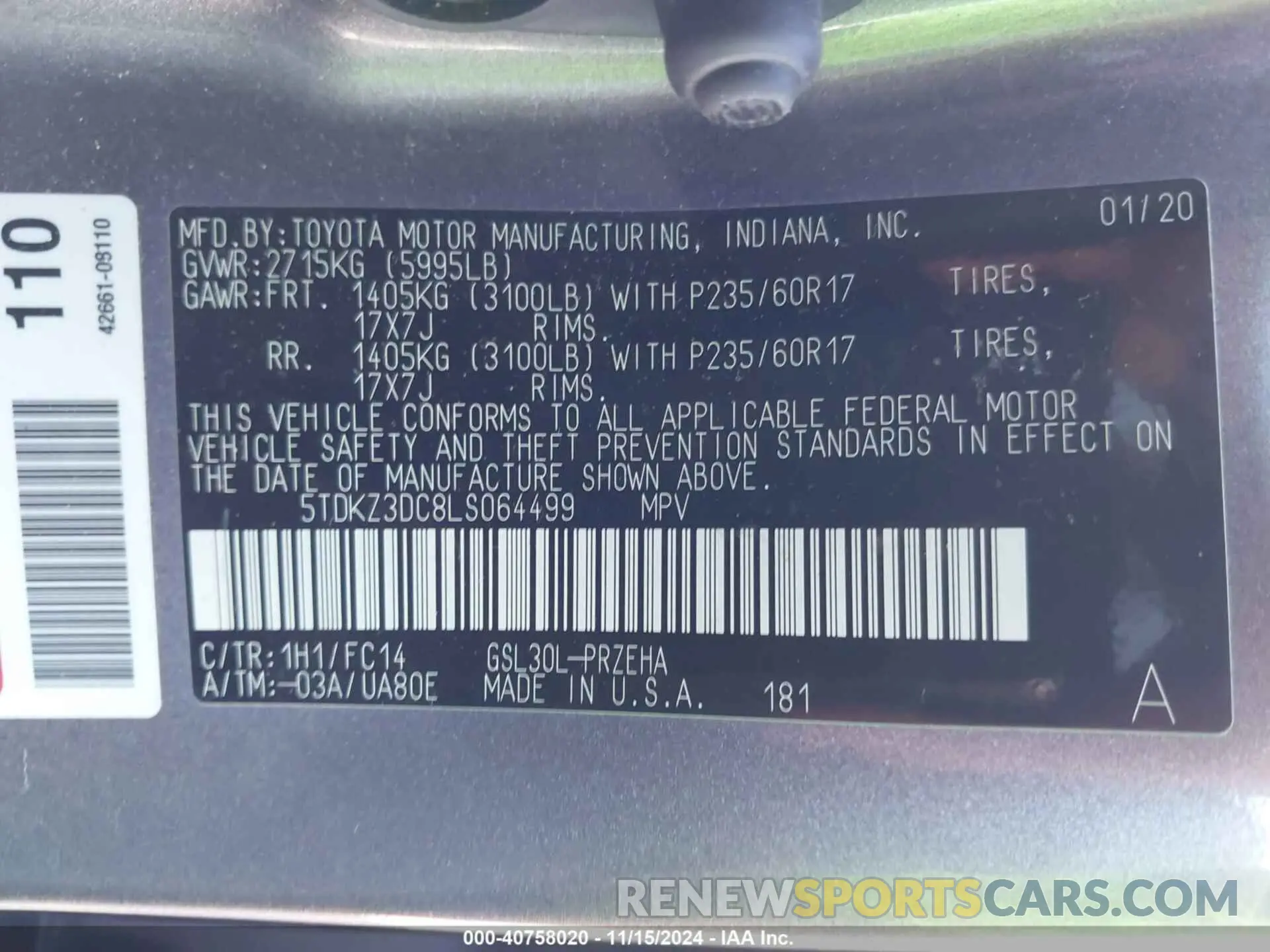 9 Photograph of a damaged car 5TDKZ3DC8LS064499 TOYOTA SIENNA 2020