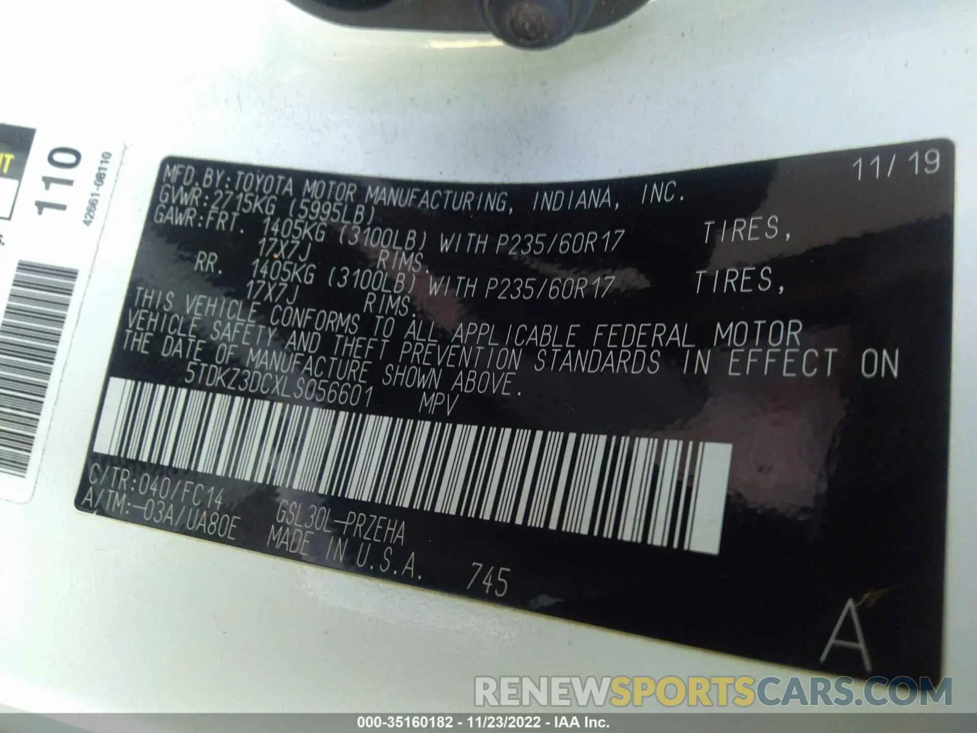 9 Photograph of a damaged car 5TDKZ3DCXLS056601 TOYOTA SIENNA 2020