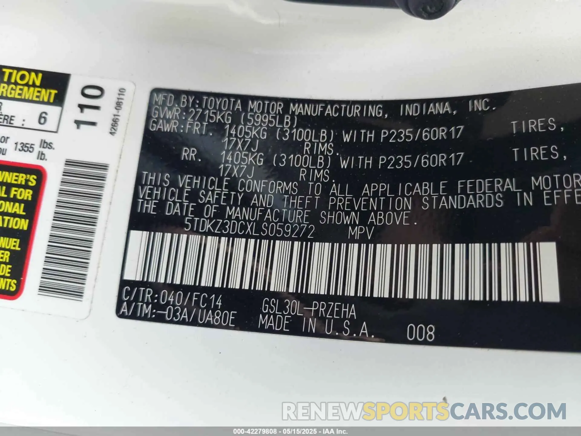 9 Photograph of a damaged car 5TDKZ3DCXLS059272 TOYOTA SIENNA 2020