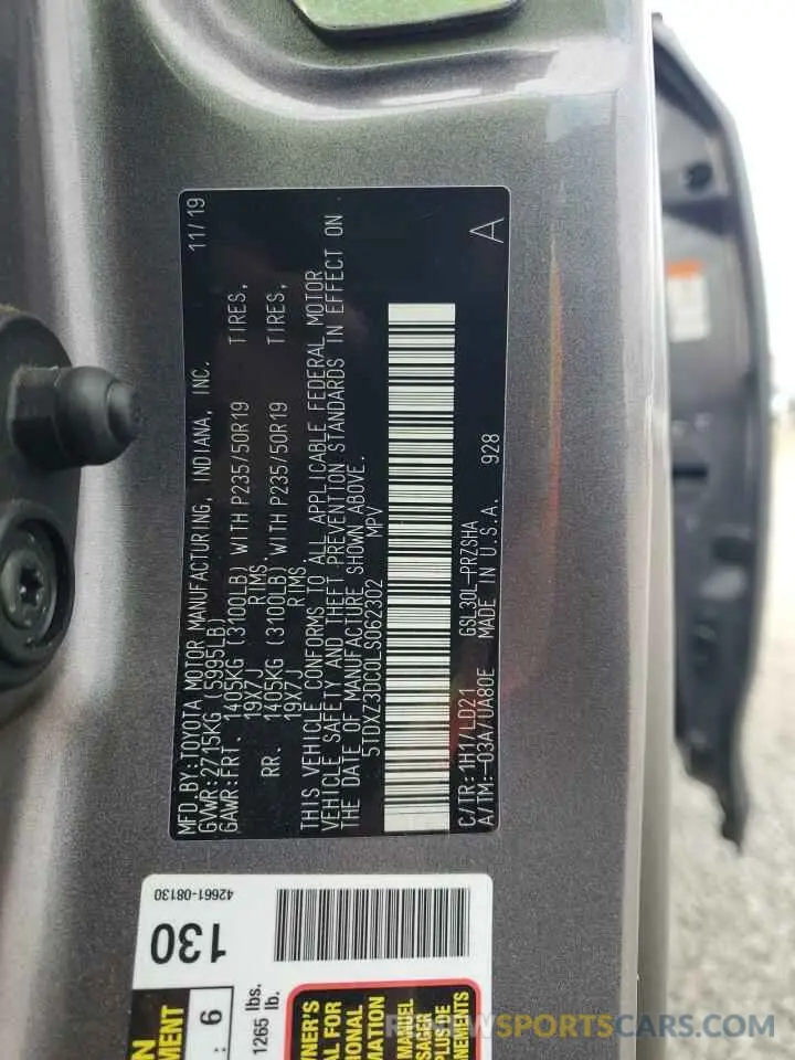 13 Фотография поврежденного автомобиля 5TDXZ3DC0LS062302 TOYOTA SIENNA 2020