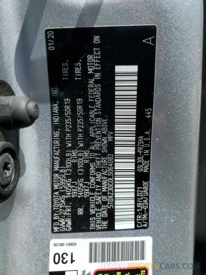 13 Photograph of a damaged car 5TDXZ3DC0LS064082 TOYOTA SIENNA 2020