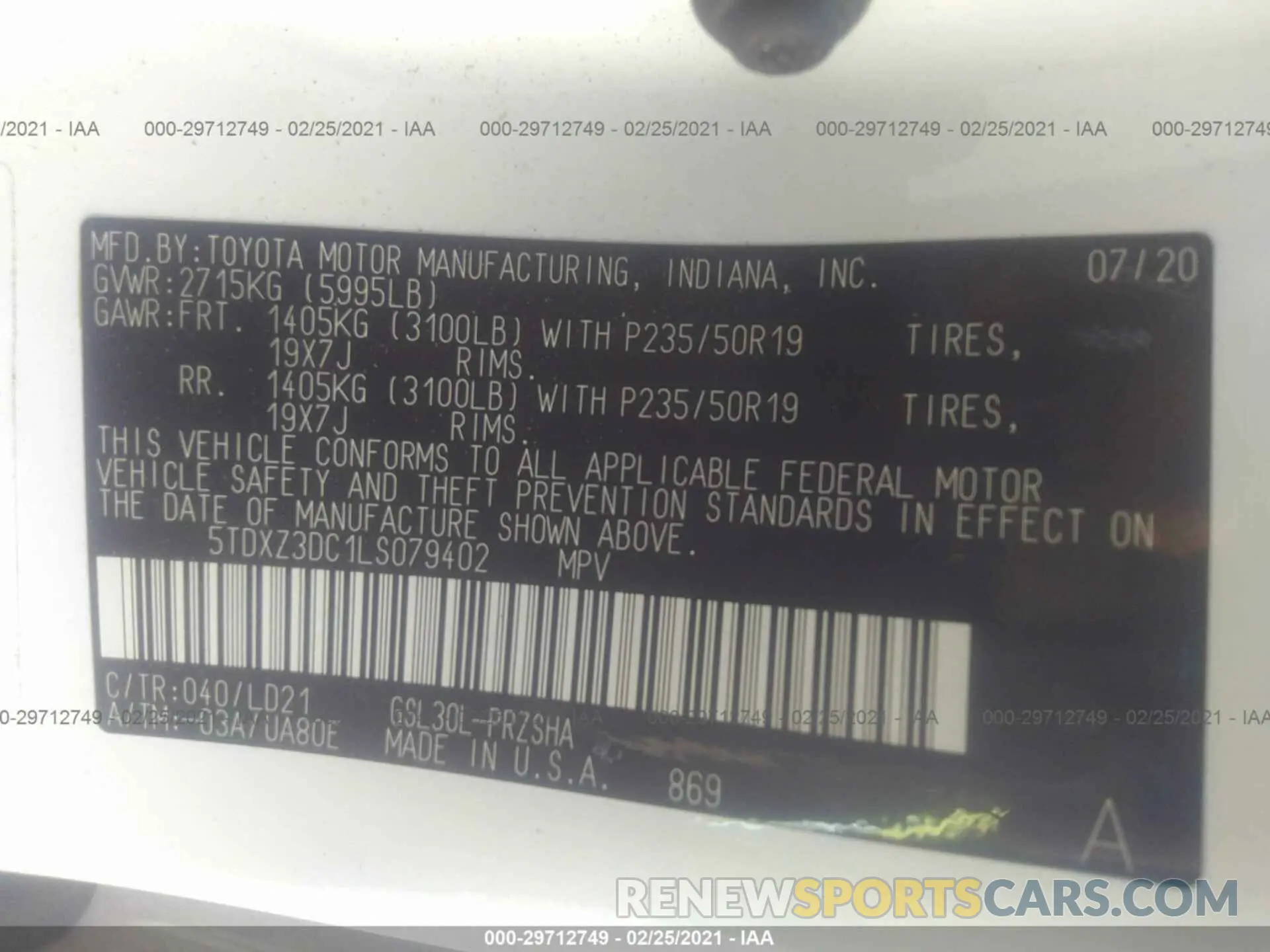 9 Photograph of a damaged car 5TDXZ3DC1LS079402 TOYOTA SIENNA 2020