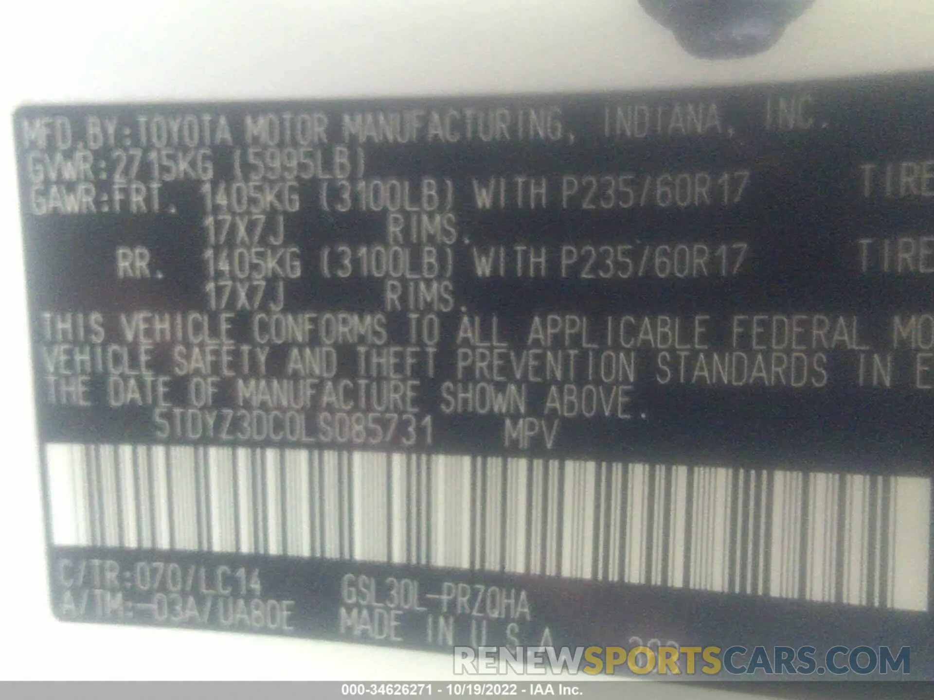 9 Photograph of a damaged car 5TDYZ3DC0LS085731 TOYOTA SIENNA 2020