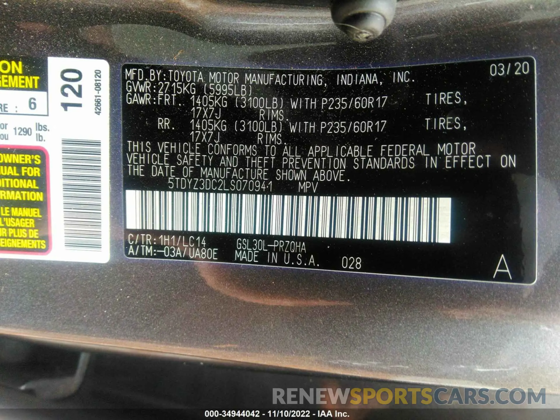 9 Фотография поврежденного автомобиля 5TDYZ3DC2LS070941 TOYOTA SIENNA 2020