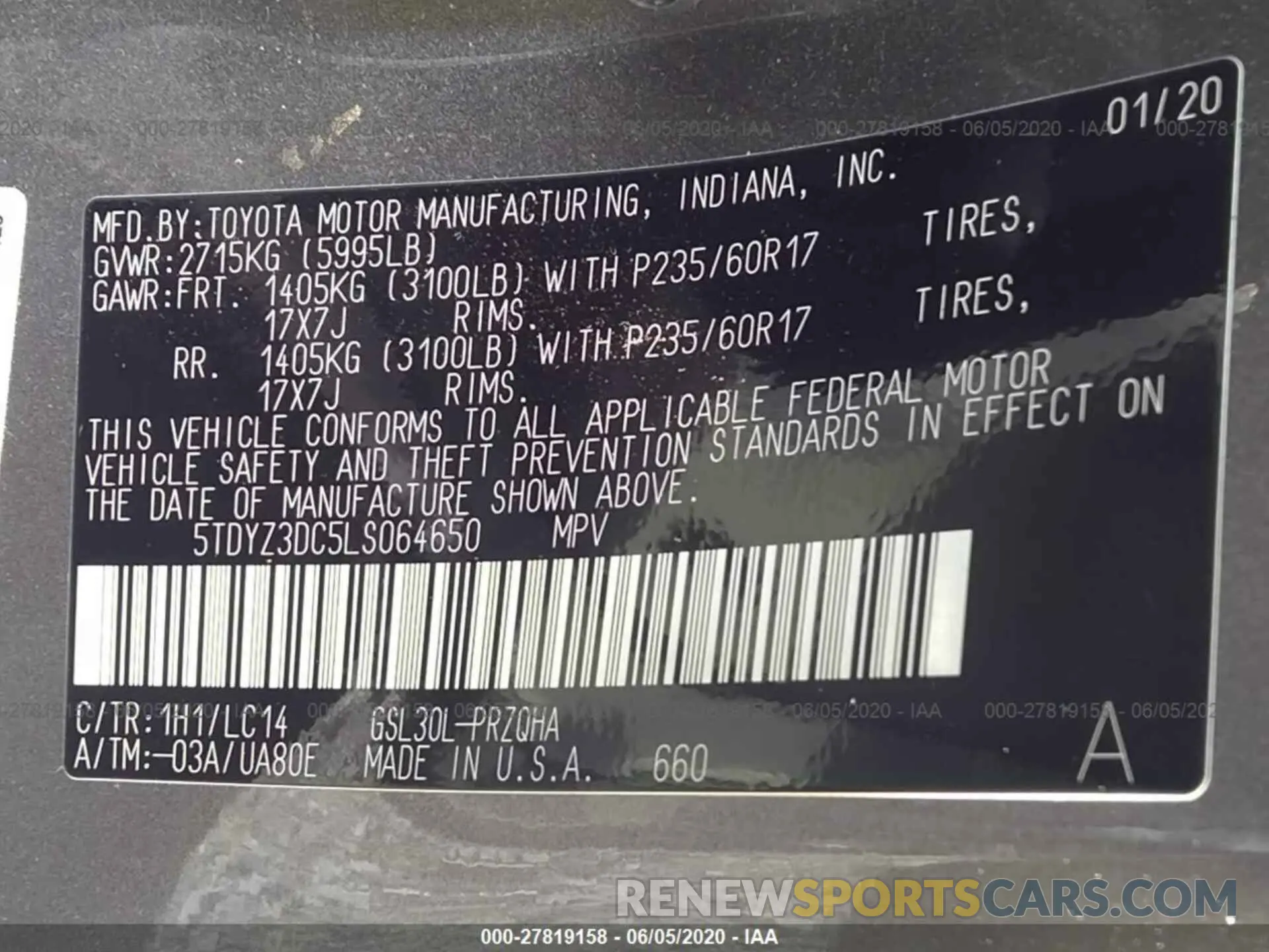 9 Photograph of a damaged car 5TDYZ3DC5LS064650 TOYOTA SIENNA 2020