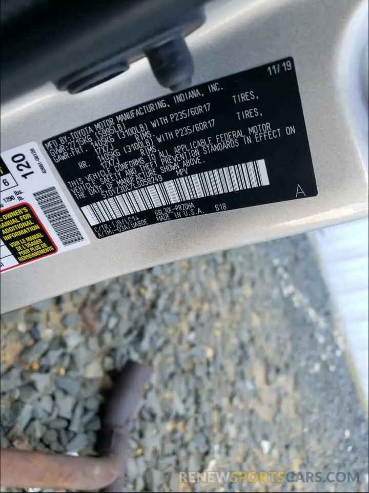 10 Photograph of a damaged car 5TDYZ3DC7LS058249 TOYOTA SIENNA 2020