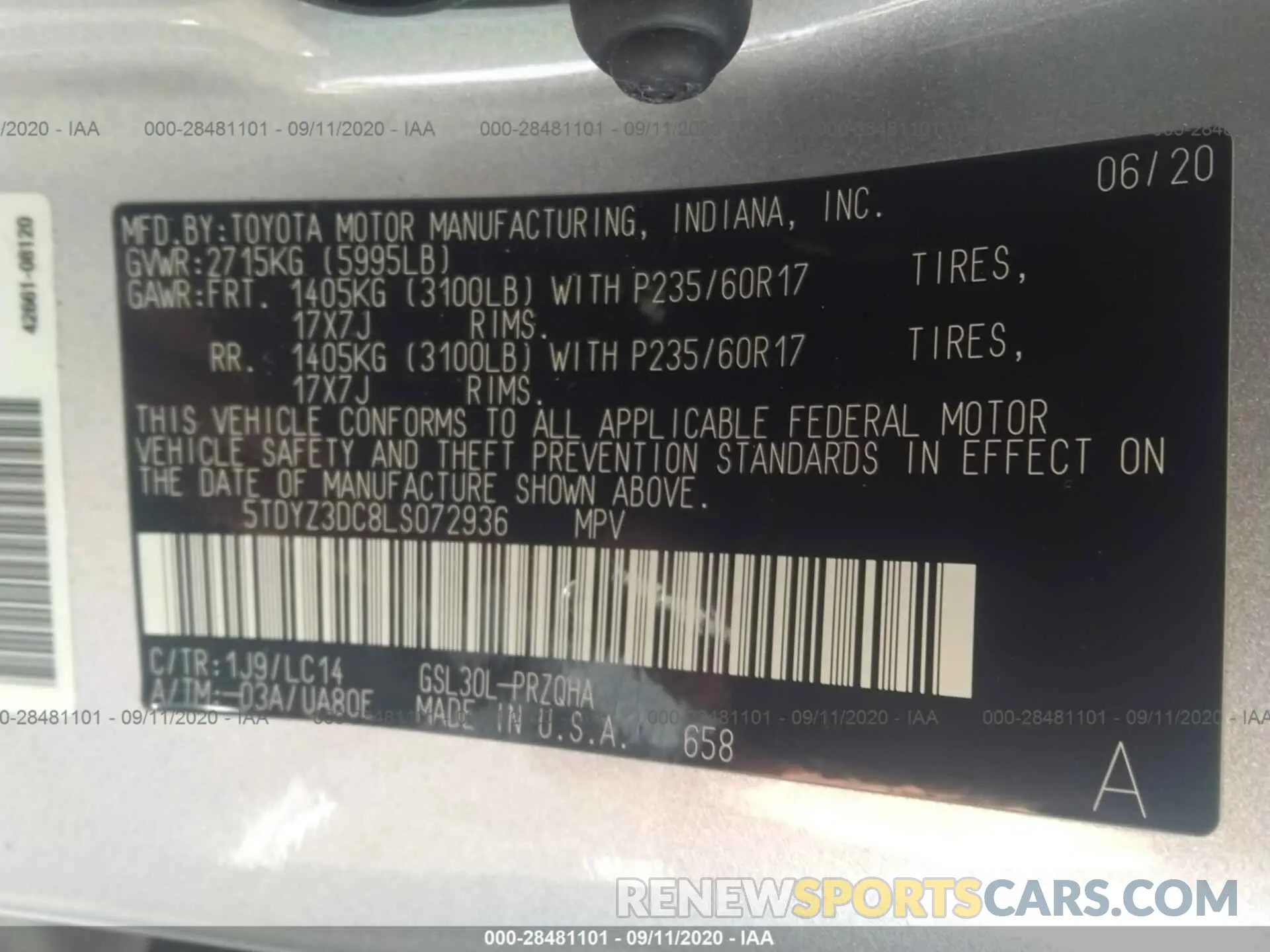 9 Photograph of a damaged car 5TDYZ3DC8LS072936 TOYOTA SIENNA 2020