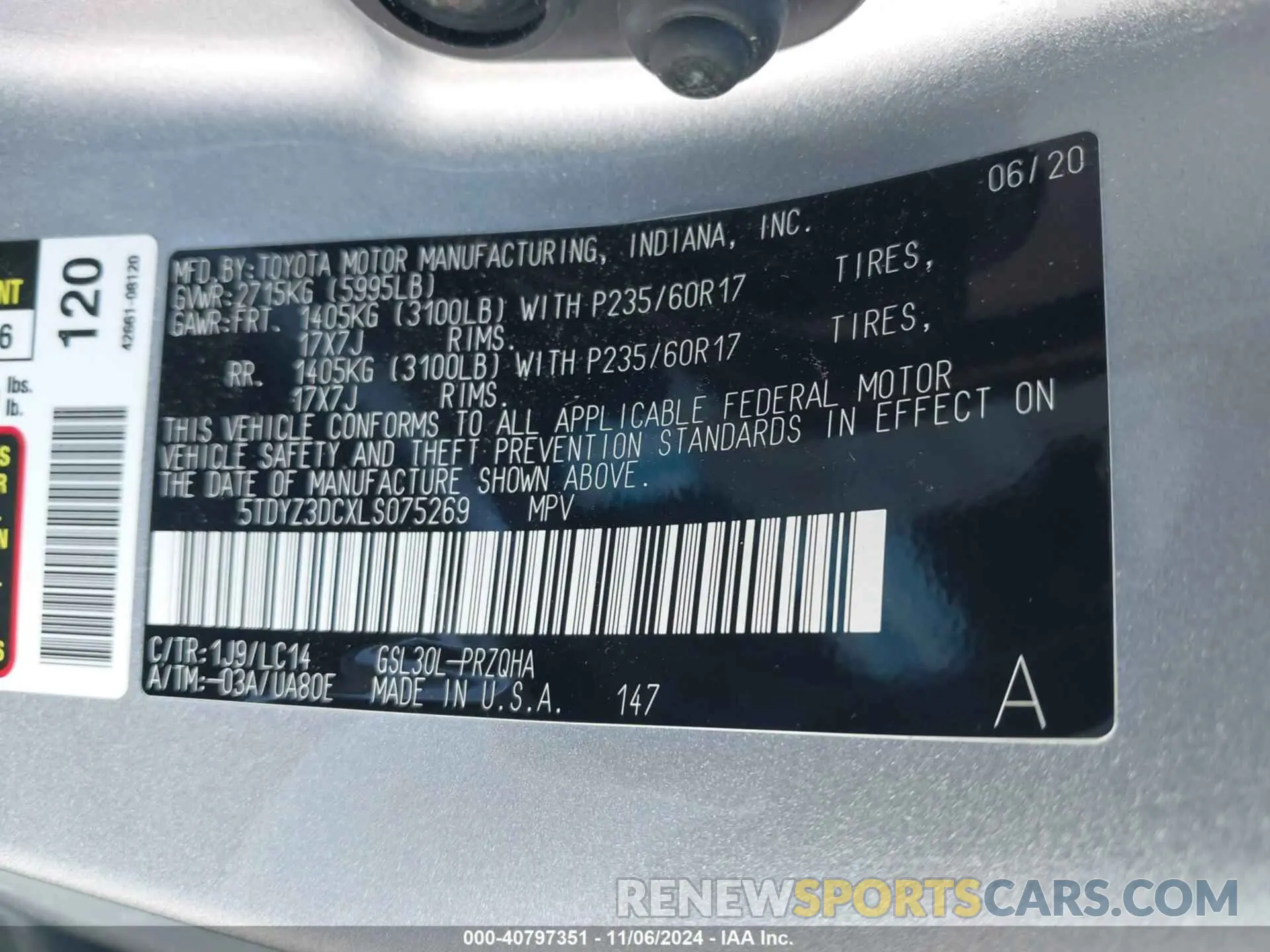 9 Фотография поврежденного автомобиля 5TDYZ3DCXLS075269 TOYOTA SIENNA 2020