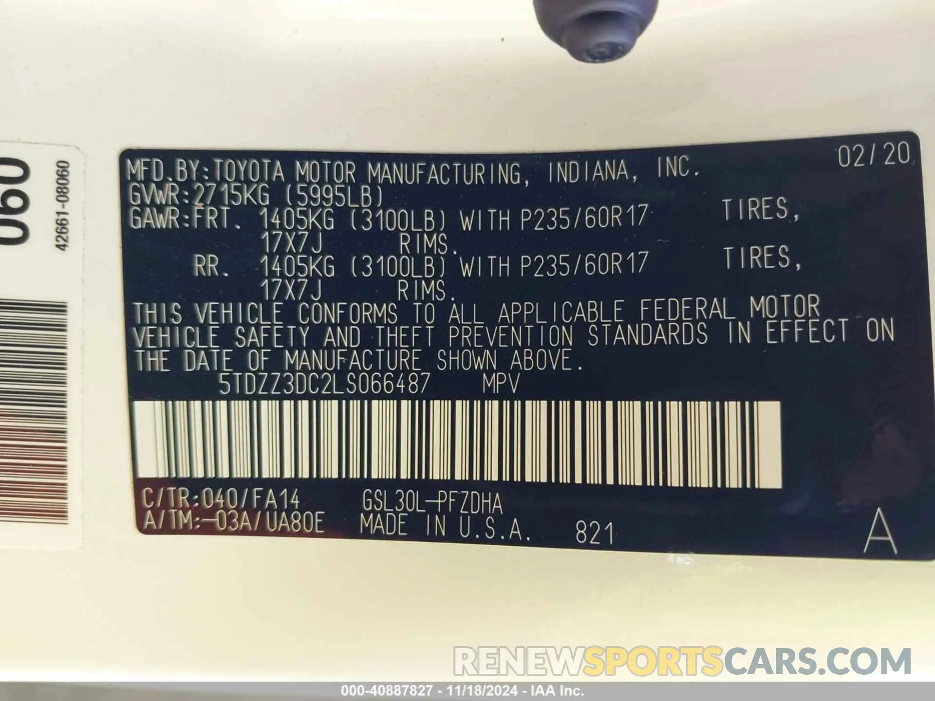 9 Photograph of a damaged car 5TDZZ3DC2LS066487 TOYOTA SIENNA 2020