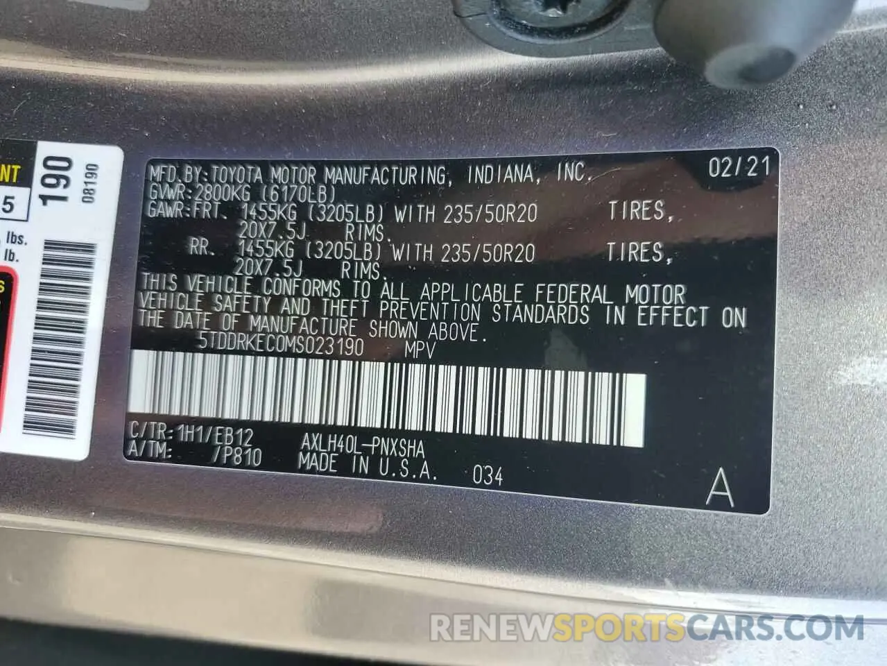 13 Photograph of a damaged car 5TDDRKEC0MS023190 TOYOTA SIENNA 2021