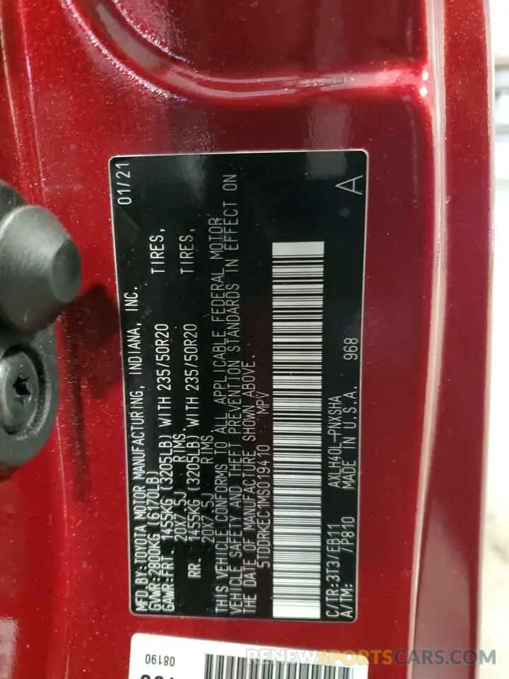 13 Фотография поврежденного автомобиля 5TDDRKEC1MS019410 TOYOTA SIENNA 2021