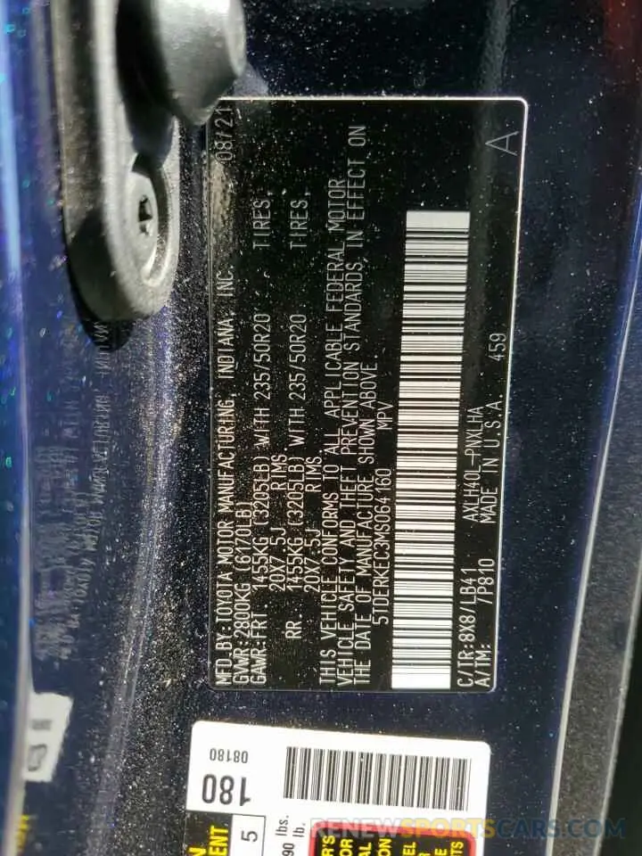 10 Фотография поврежденного автомобиля 5TDERKEC3MS064160 TOYOTA SIENNA 2021