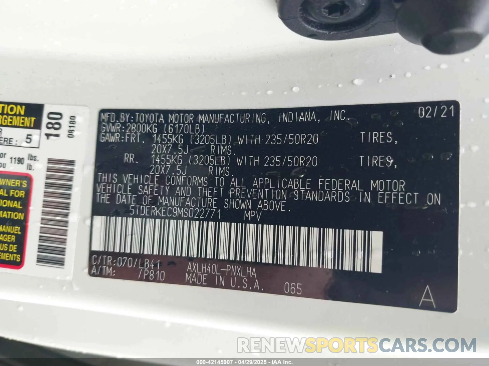 9 Фотография поврежденного автомобиля 5TDERKEC9MS022771 TOYOTA SIENNA 2021
