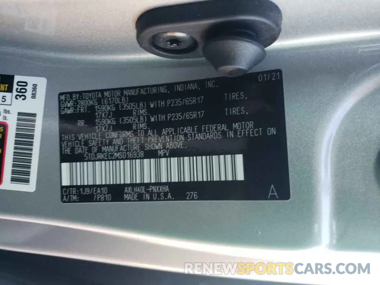 10 Photograph of a damaged car 5TDJRKEC2MS016938 TOYOTA SIENNA 2021