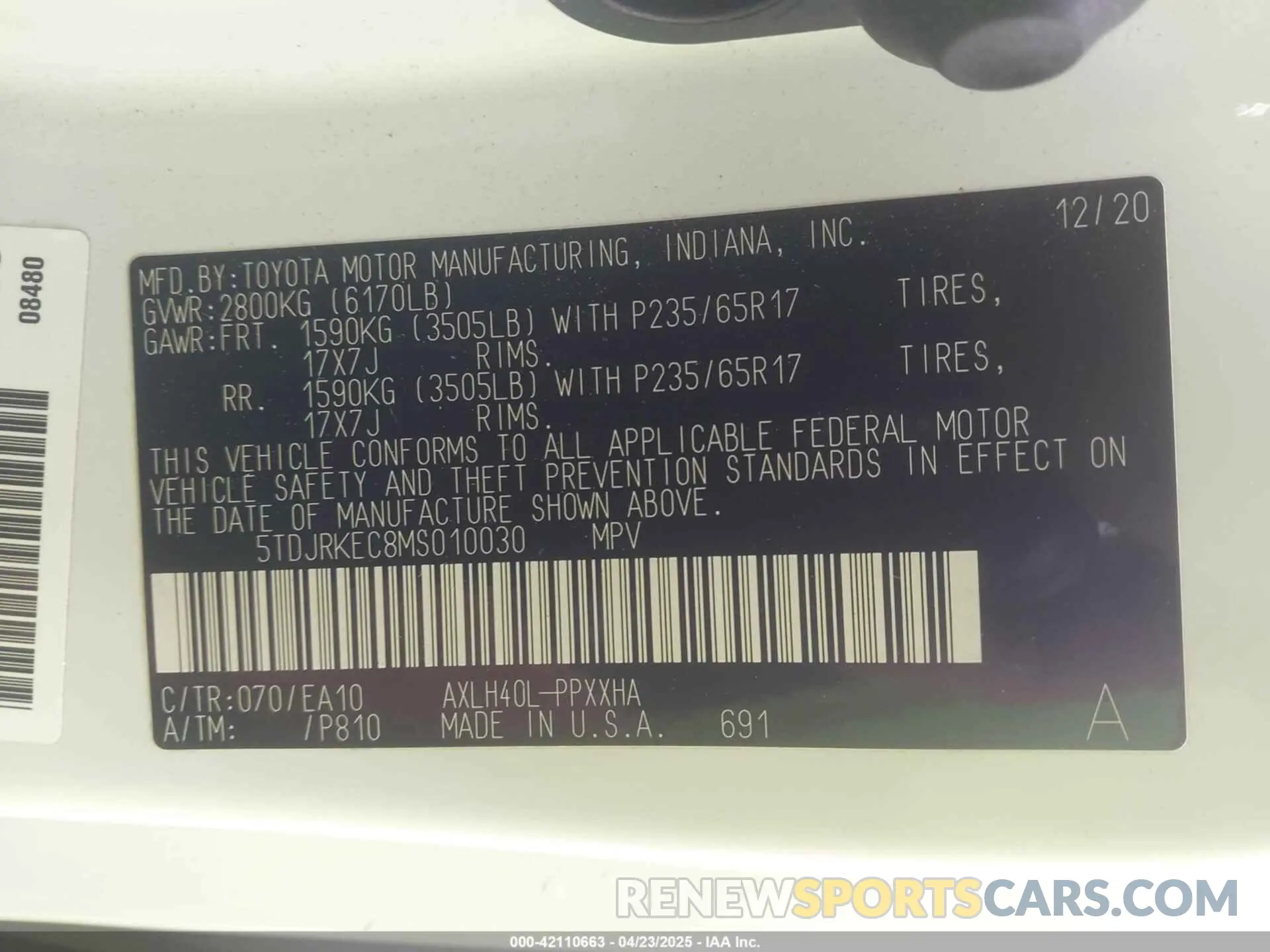 9 Фотография поврежденного автомобиля 5TDJRKEC8MS010030 TOYOTA SIENNA 2021