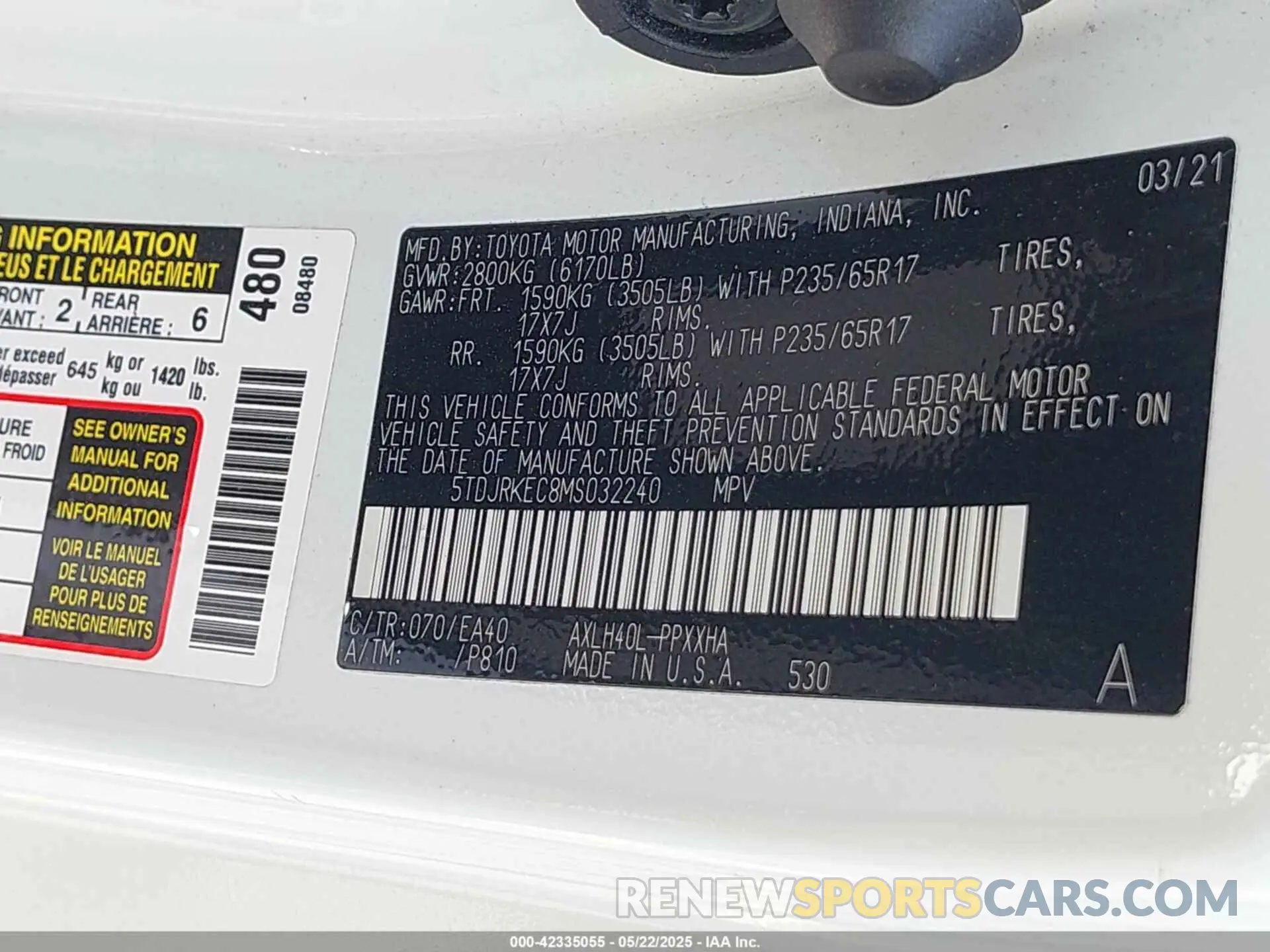 9 Фотография поврежденного автомобиля 5TDJRKEC8MS032240 TOYOTA SIENNA 2021