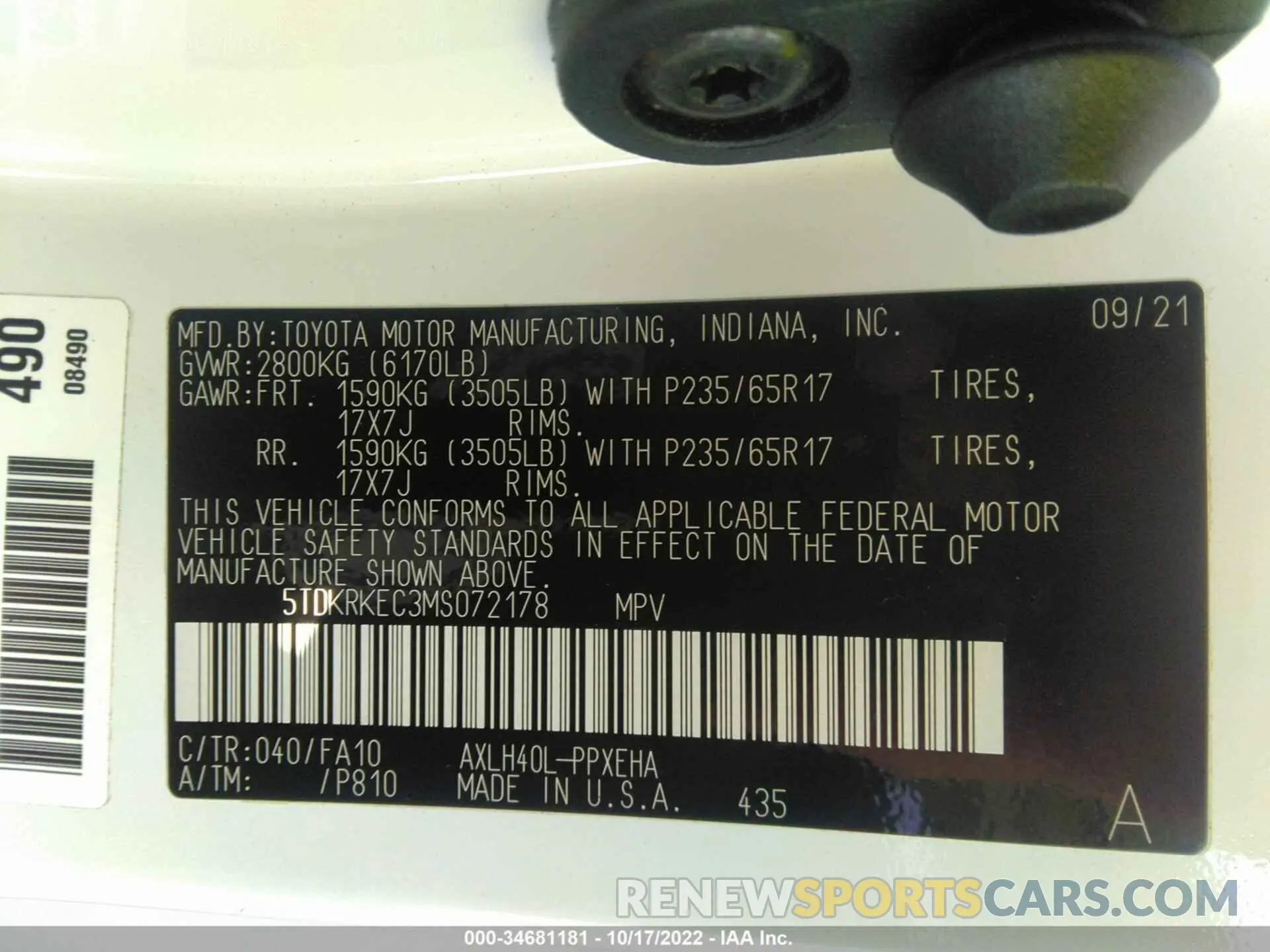 9 Photograph of a damaged car 5TDKRKEC3MS072178 TOYOTA SIENNA 2021
