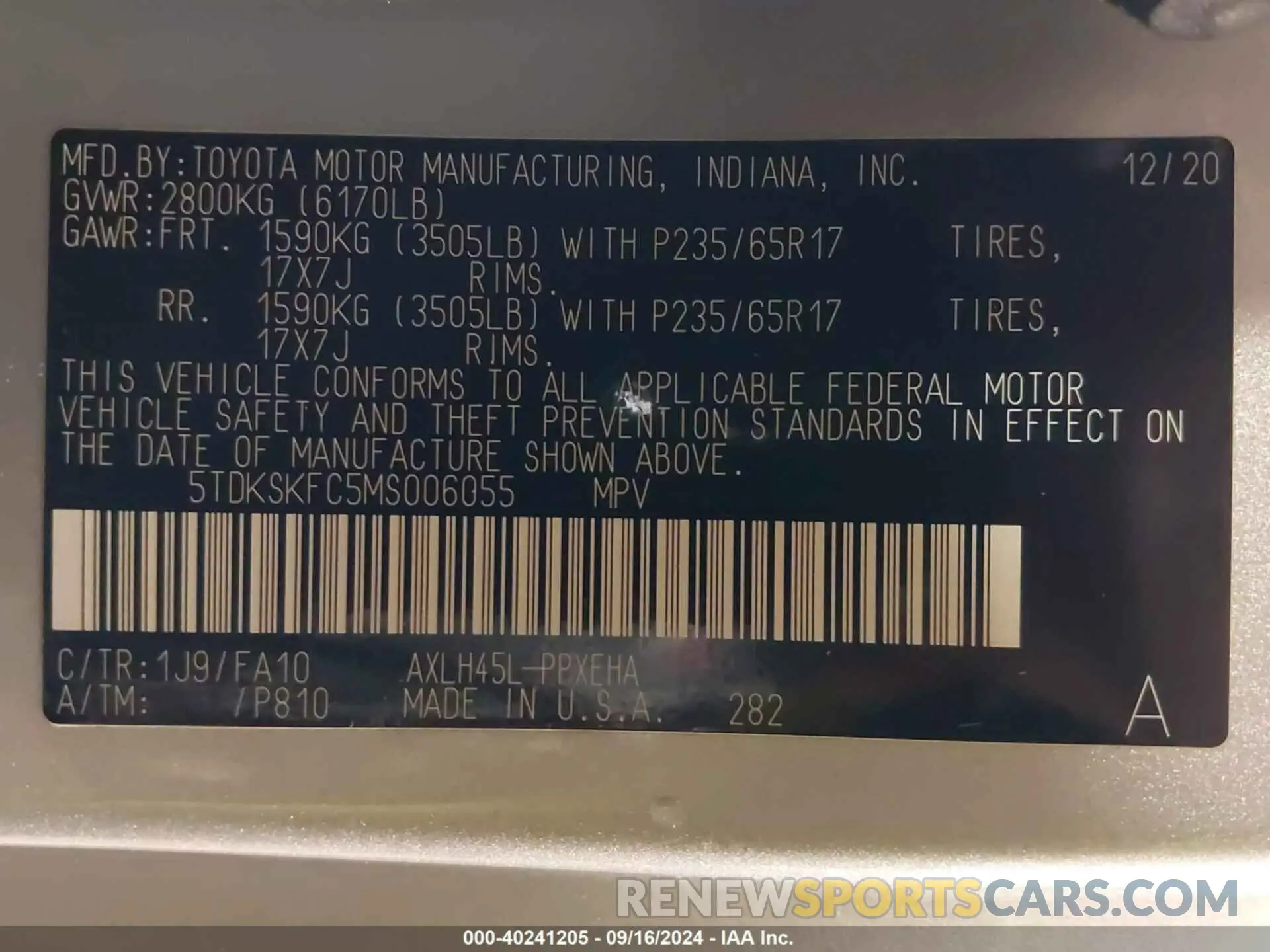 9 Фотография поврежденного автомобиля 5TDKSKFC5MS006055 TOYOTA SIENNA 2021