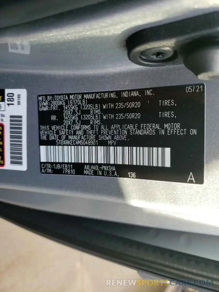 10 Photograph of a damaged car 5TDXRKEC4MS048901 TOYOTA SIENNA 2021