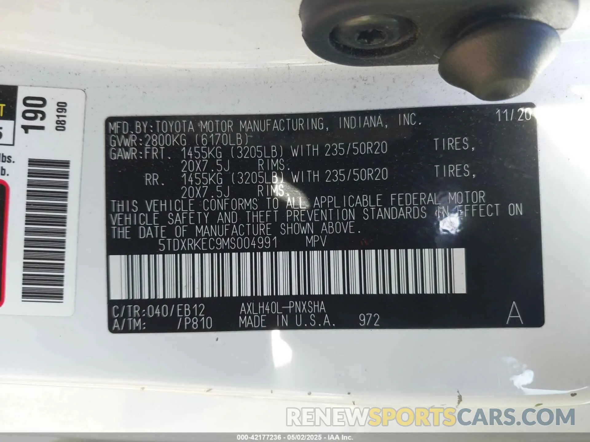 9 Фотография поврежденного автомобиля 5TDXRKEC9MS004991 TOYOTA SIENNA 2021