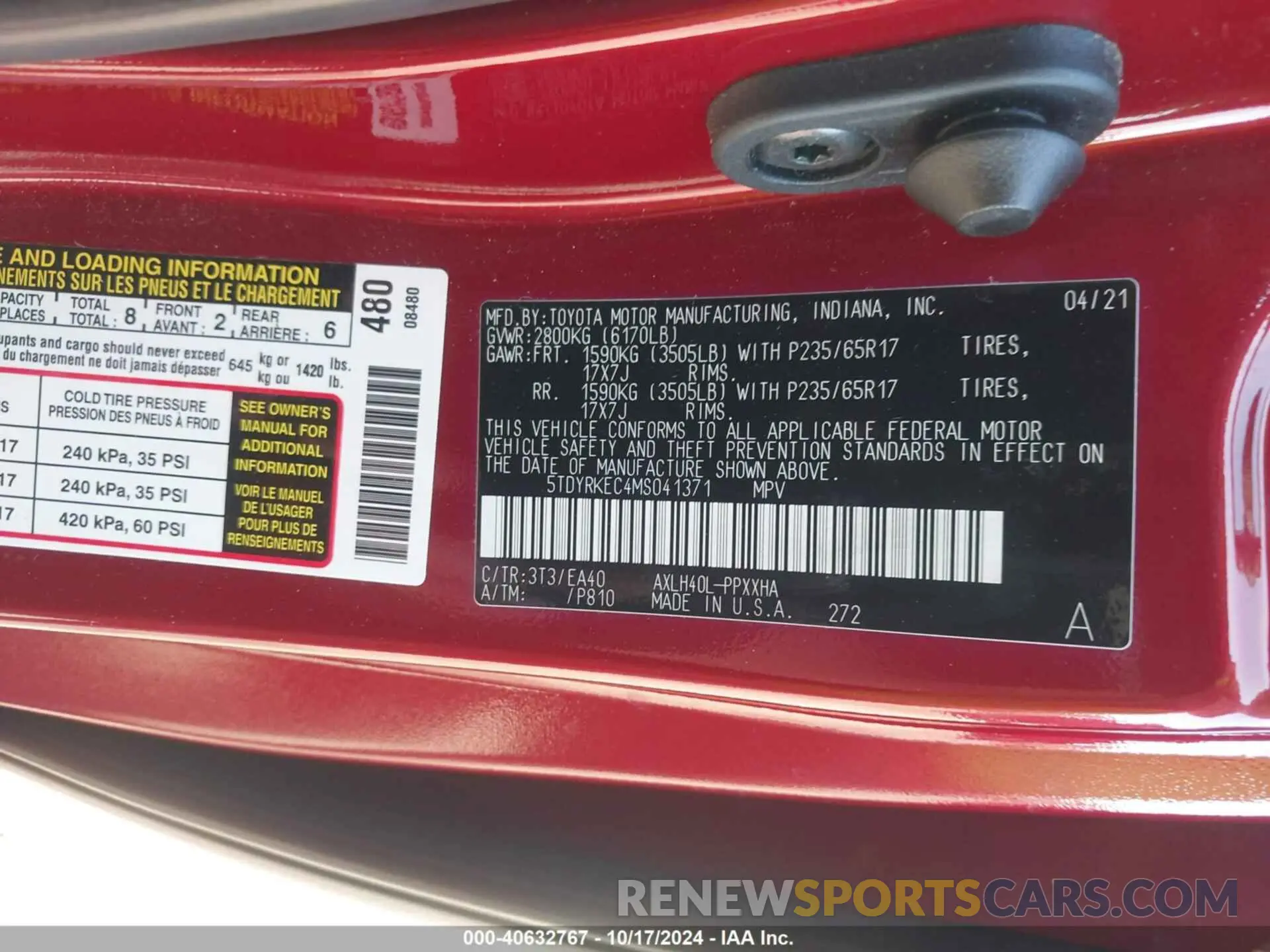 9 Фотография поврежденного автомобиля 5TDYRKEC4MS041371 TOYOTA SIENNA 2021