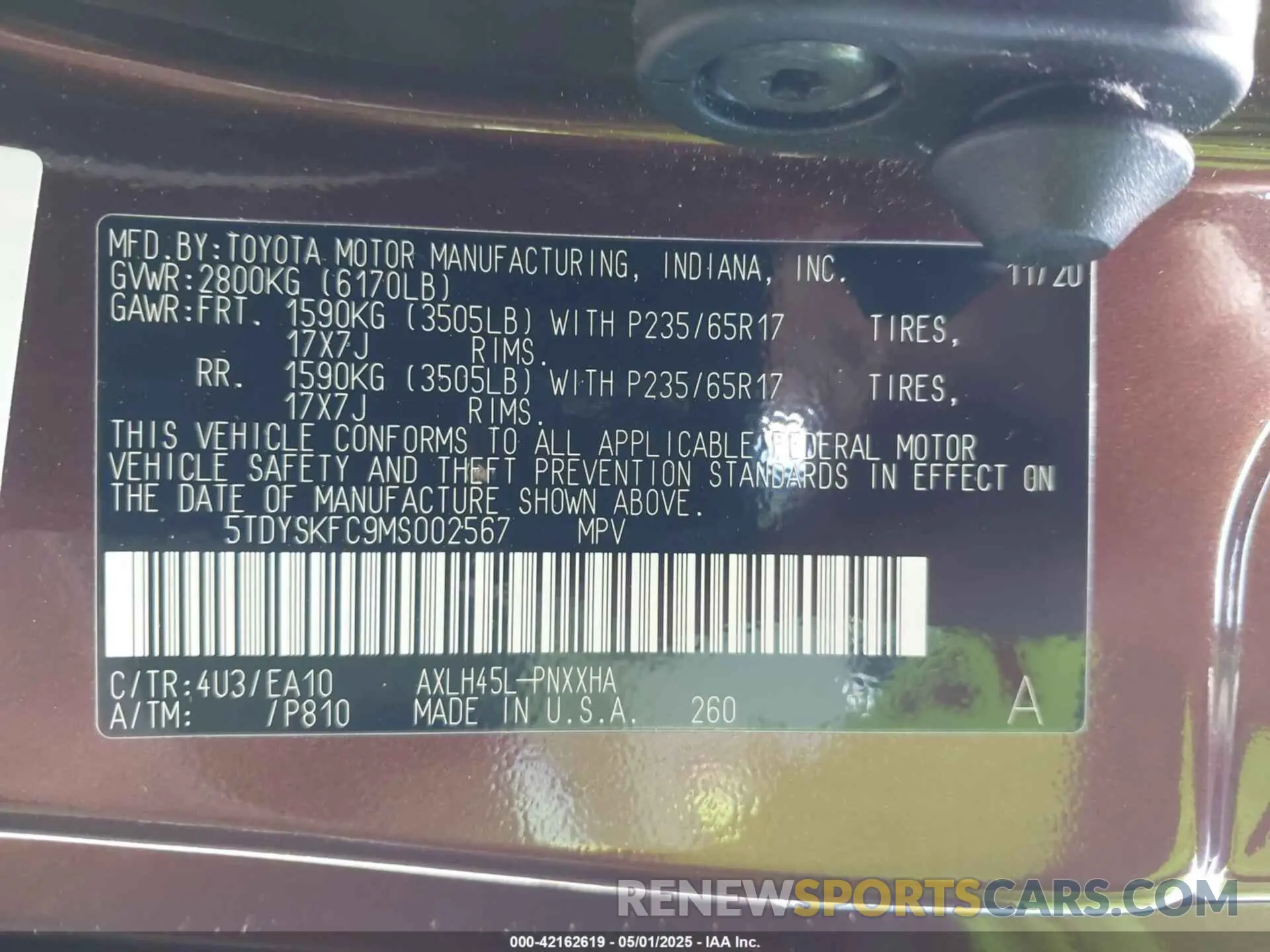 9 Фотография поврежденного автомобиля 5TDYSKFC9MS002567 TOYOTA SIENNA 2021