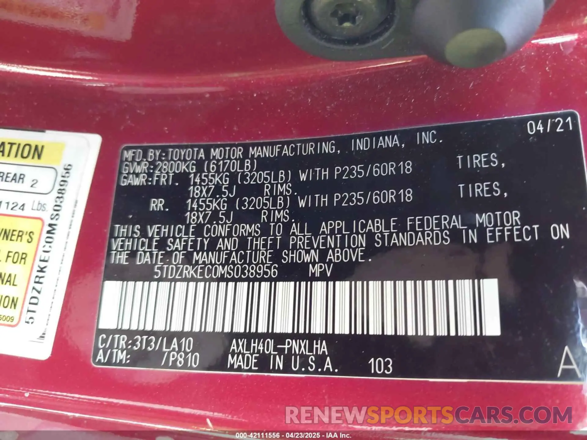 9 Фотография поврежденного автомобиля 5TDZRKEC0MS038956 TOYOTA SIENNA 2021
