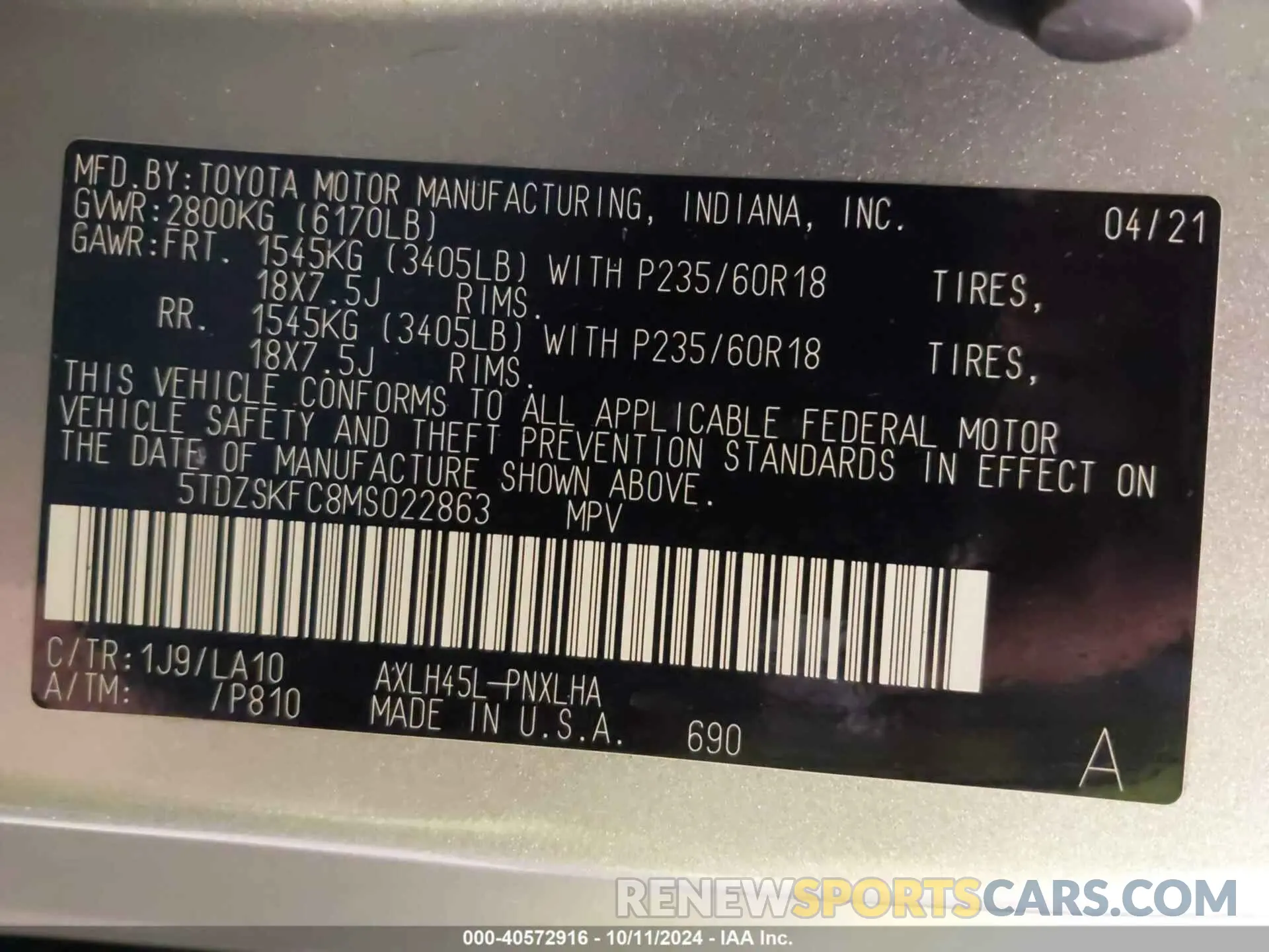 9 Photograph of a damaged car 5TDZSKFC8MS022863 TOYOTA SIENNA 2021