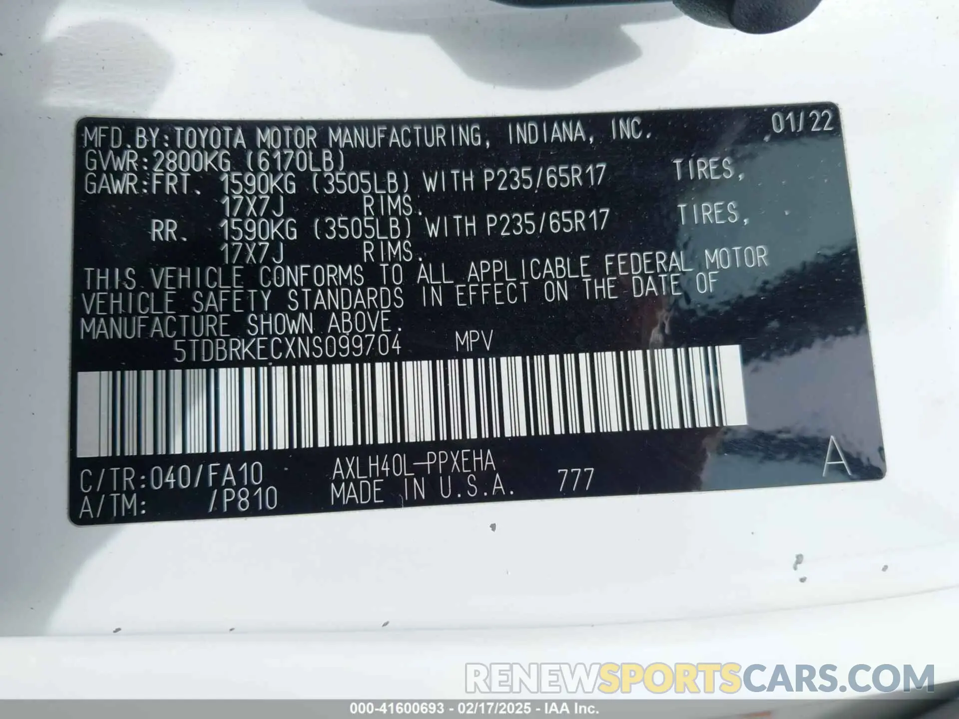 9 Фотография поврежденного автомобиля 5TDBRKECXNS099704 TOYOTA SIENNA 2022