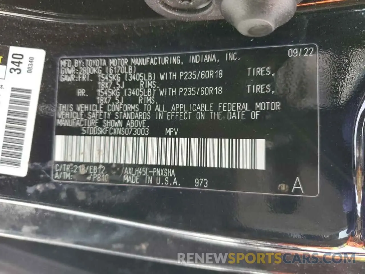 14 Фотография поврежденного автомобиля 5TDDSKFCXNS073003 TOYOTA SIENNA 2022